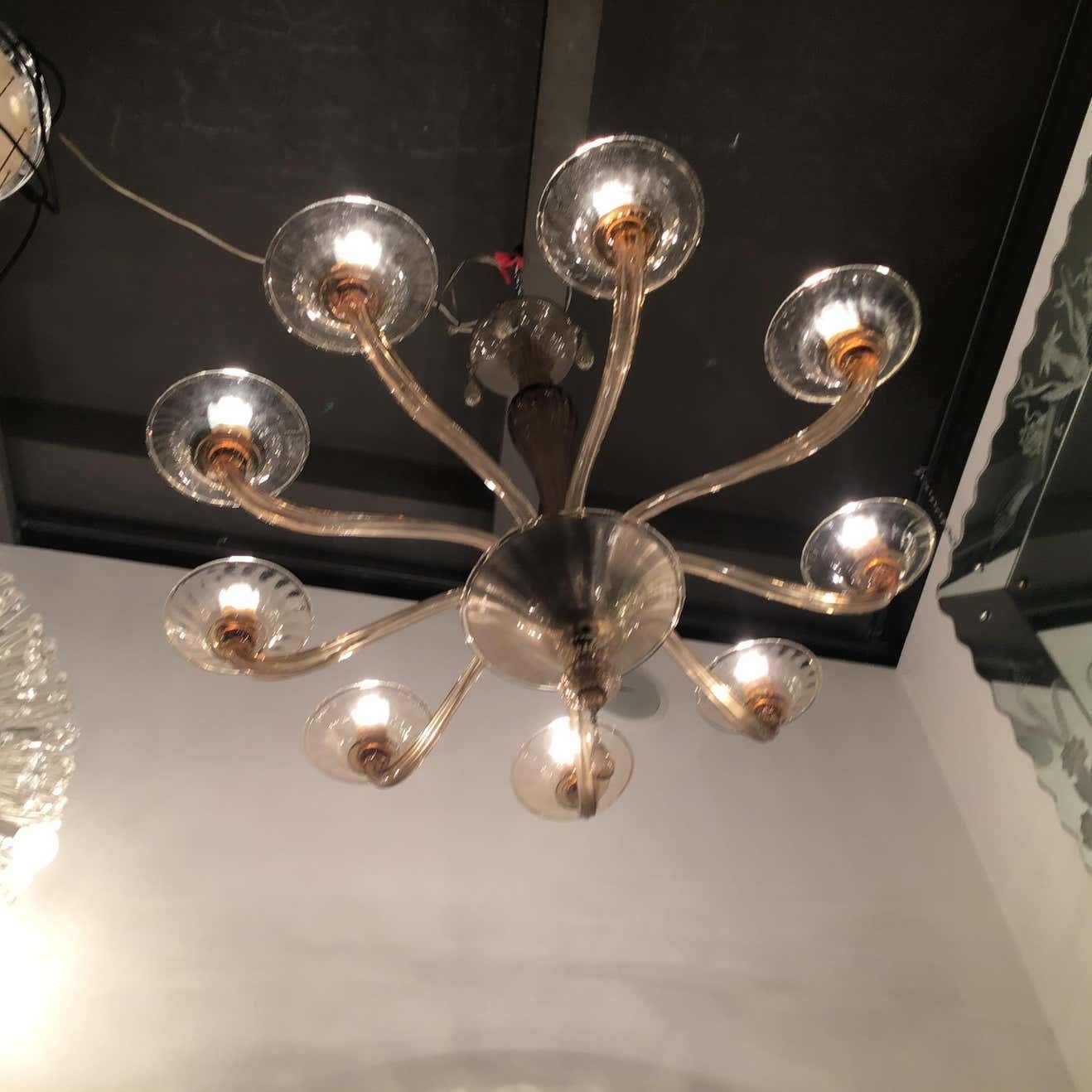 Lighting Venini Chandelier Murano Glass Iron 1940 Italy photo