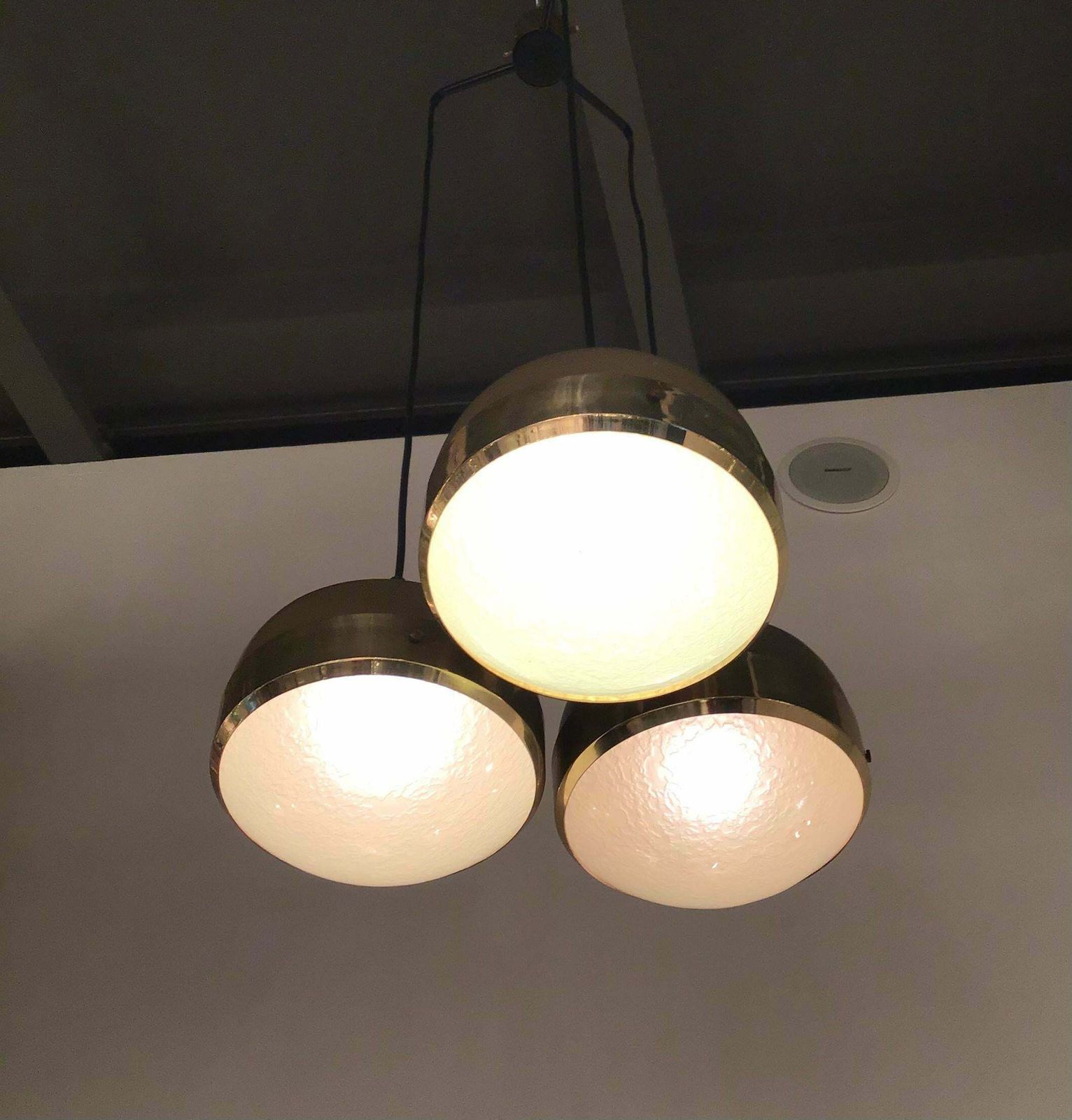 Stilnovo Style Chandelier Brass Glass Metal, 1960, Italy photo Lighting