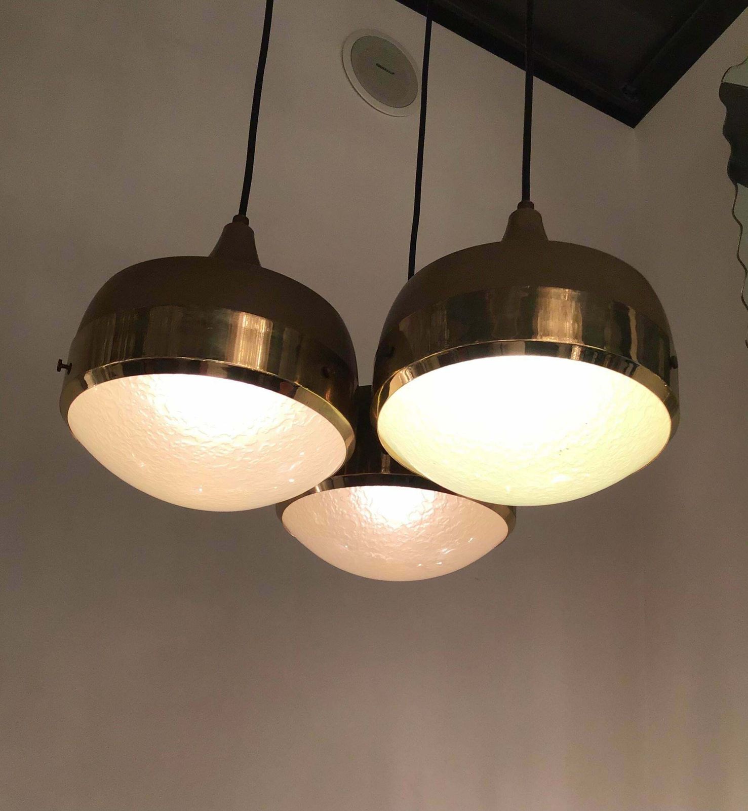 Stilnovo Style Chandelier Brass Glass Metal, 1960, Italy photo vintage