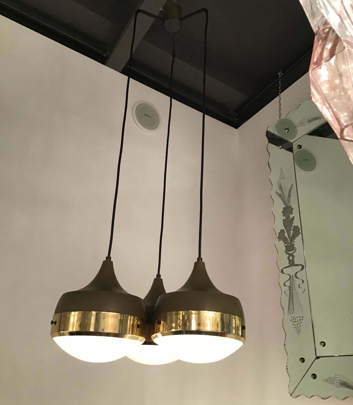 photo furniture Stilnovo Style Chandelier Brass Glass Metal, 1960, Italy