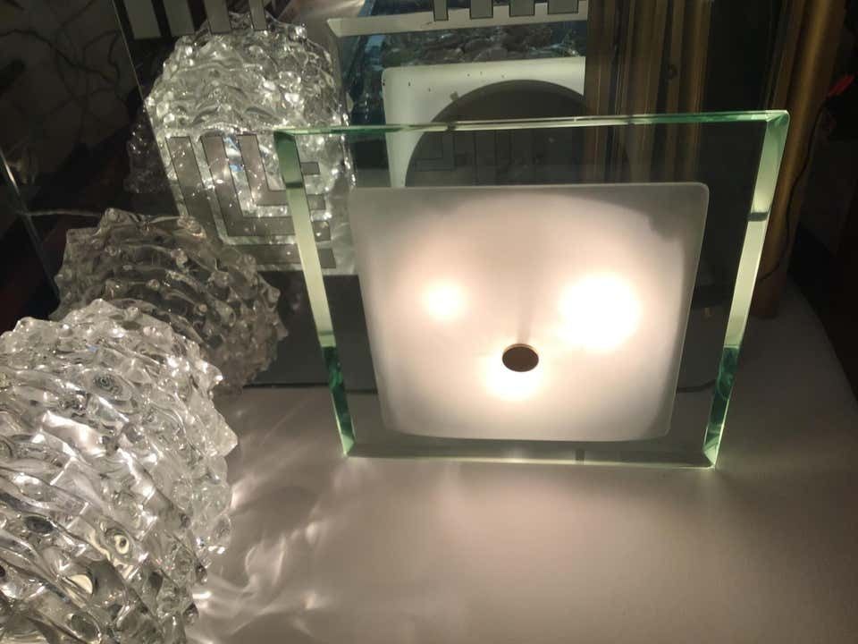 Fontana Arte “1990” Ceilling Light Brass Glass Aluminium 1960 Italy photo Lighting