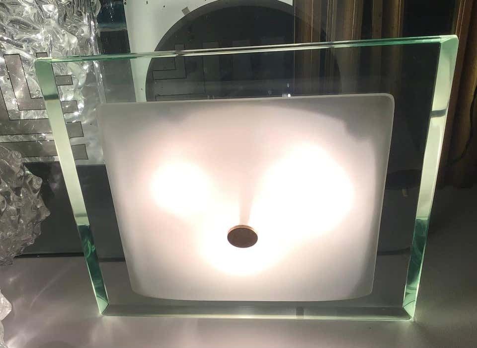 Lighting Fontana Arte “1990” Ceilling Light Brass Glass Aluminium 1960 Italy photo