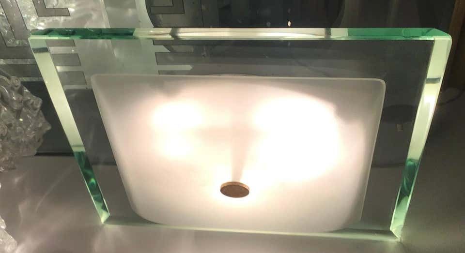 4340.0 Fontana Arte “1990” Ceilling Light Brass Glass Aluminium 1960 Italy photo
