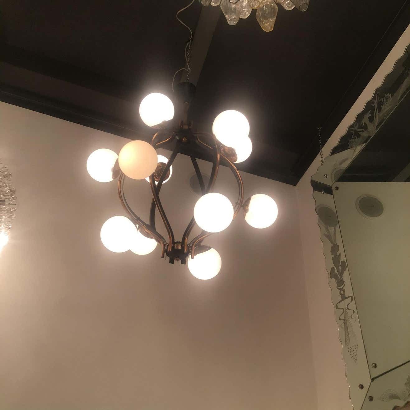photo for sale Couple Chandeliers Stilnovo 1955 Brass Glass Iron Italy