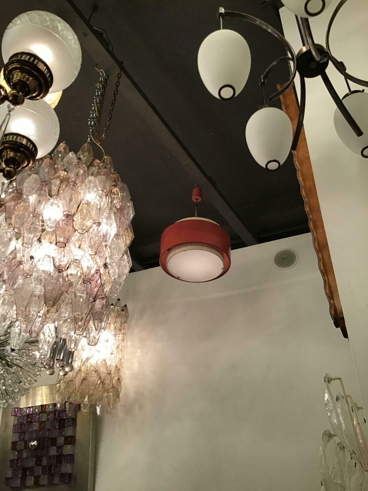 Lighting Stilnovo Chandelier Painted Metal Glass, 1955, Italy photo
