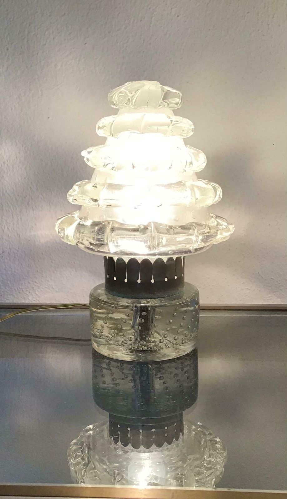 Barovier E Toso Table Lamp “Orecchiette” Murano Glass Metal Crome 1940 Italy photo furniture