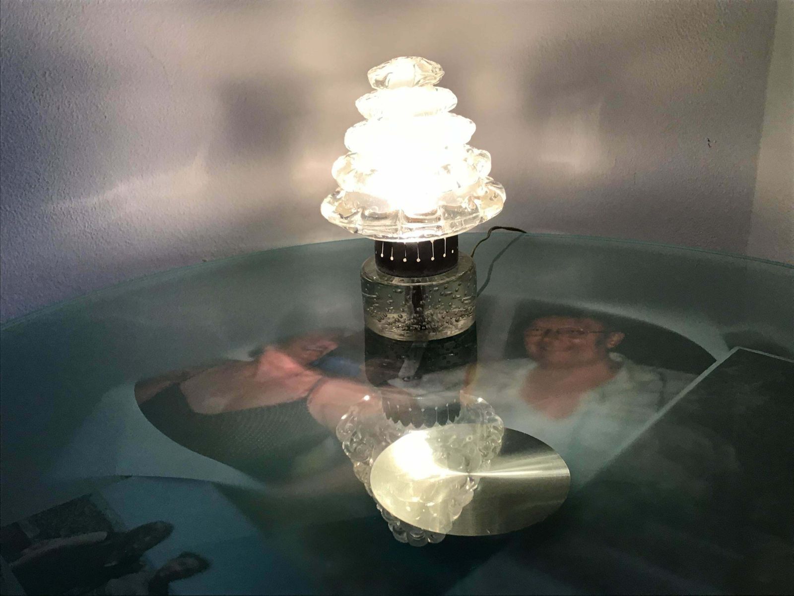 photo furniture Barovier E Toso Table Lamp “Orecchiette” Murano Glass Metal Crome 1940 Italy