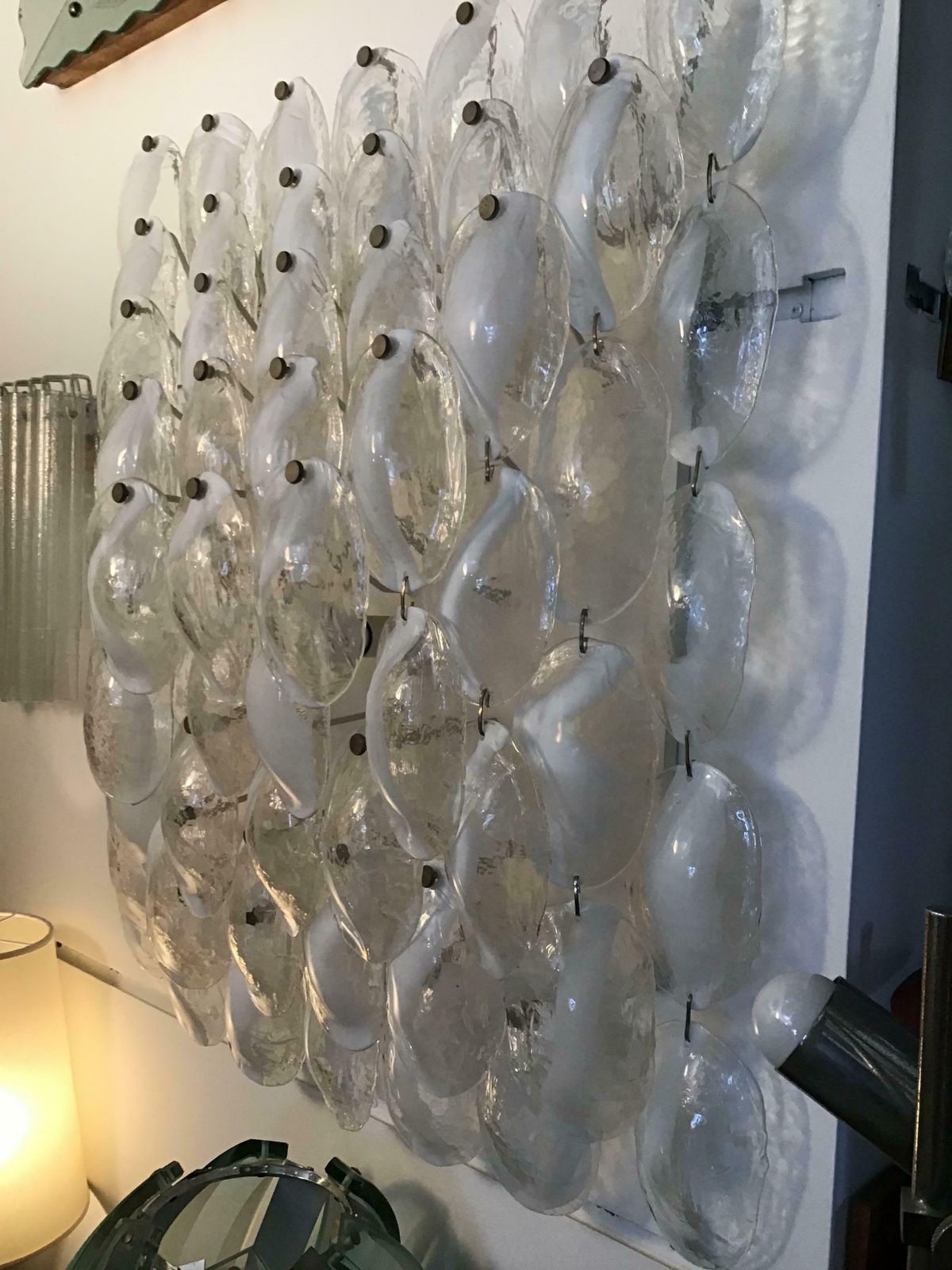 Mazzega Wall Light 1960, Murano Glass Iridescent White Transparent And Metal photo vinterior