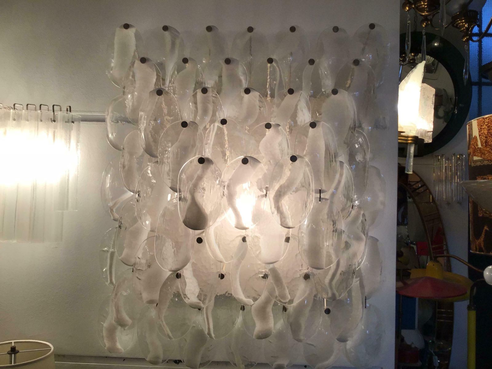 8137.0 Mazzega Wall Light 1960, Murano Glass Iridescent White Transparent And Metal photo