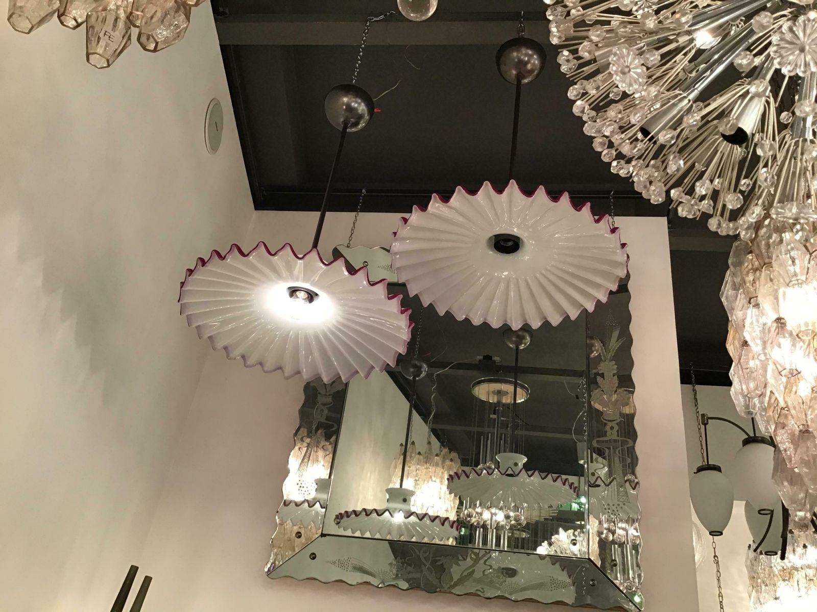 Venini “Toni Zuccheri" Couple Chandelier Murano Glass Brass, 1960, Italy photo Lighting