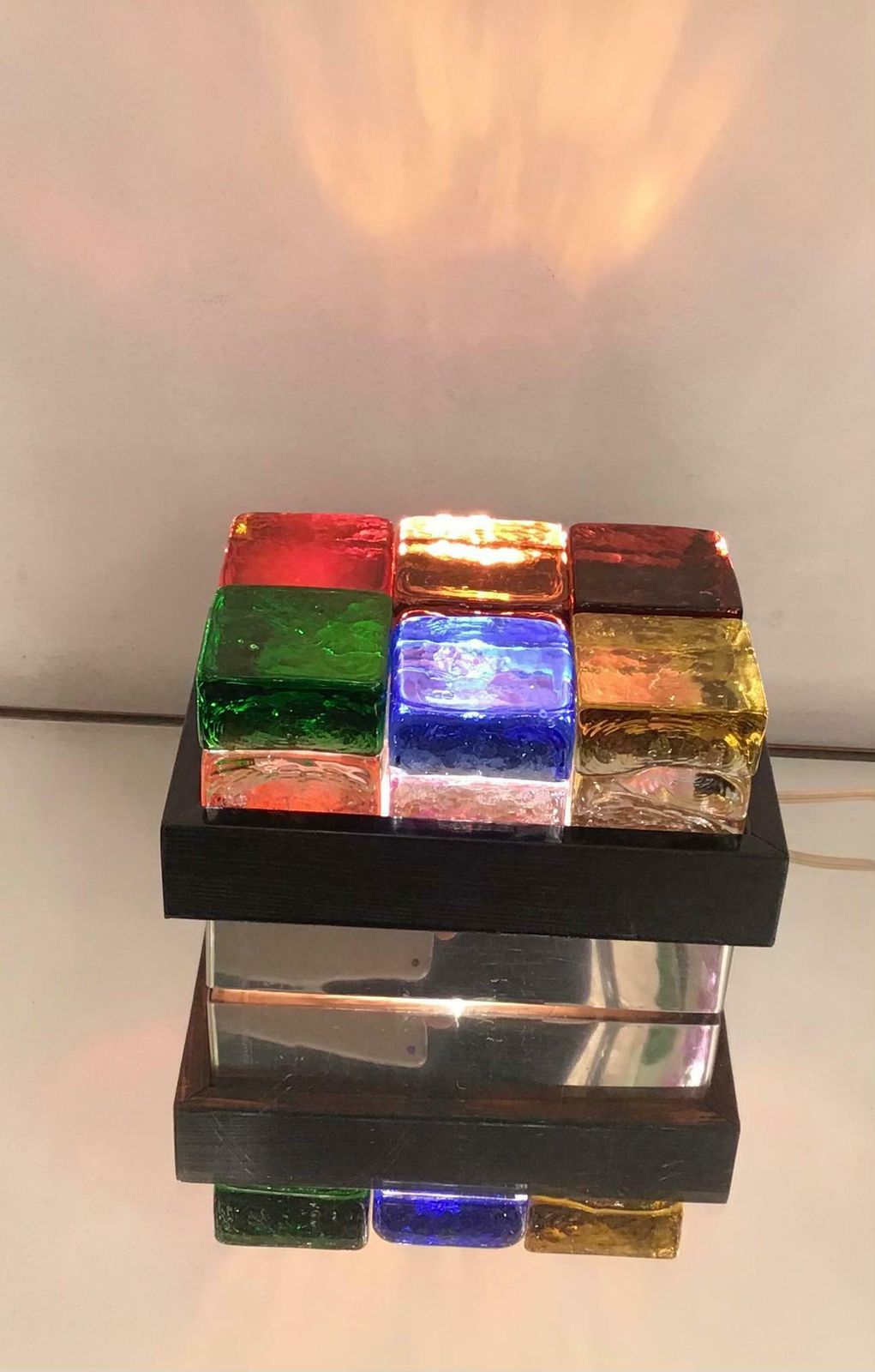 Giusto Toso “Gogi Gogi” Table Lamp Gass Wood Metal Crome, 1971, Italy photo Lighting
