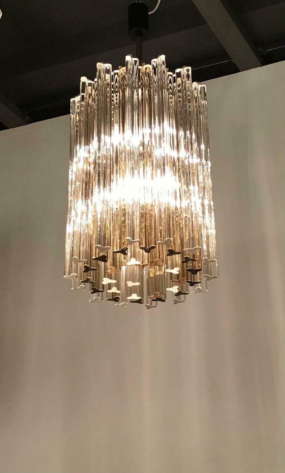Venini Chandelier “Triedi” Murano Glass Metal Crome Iron, 1960, Italy photo Lighting