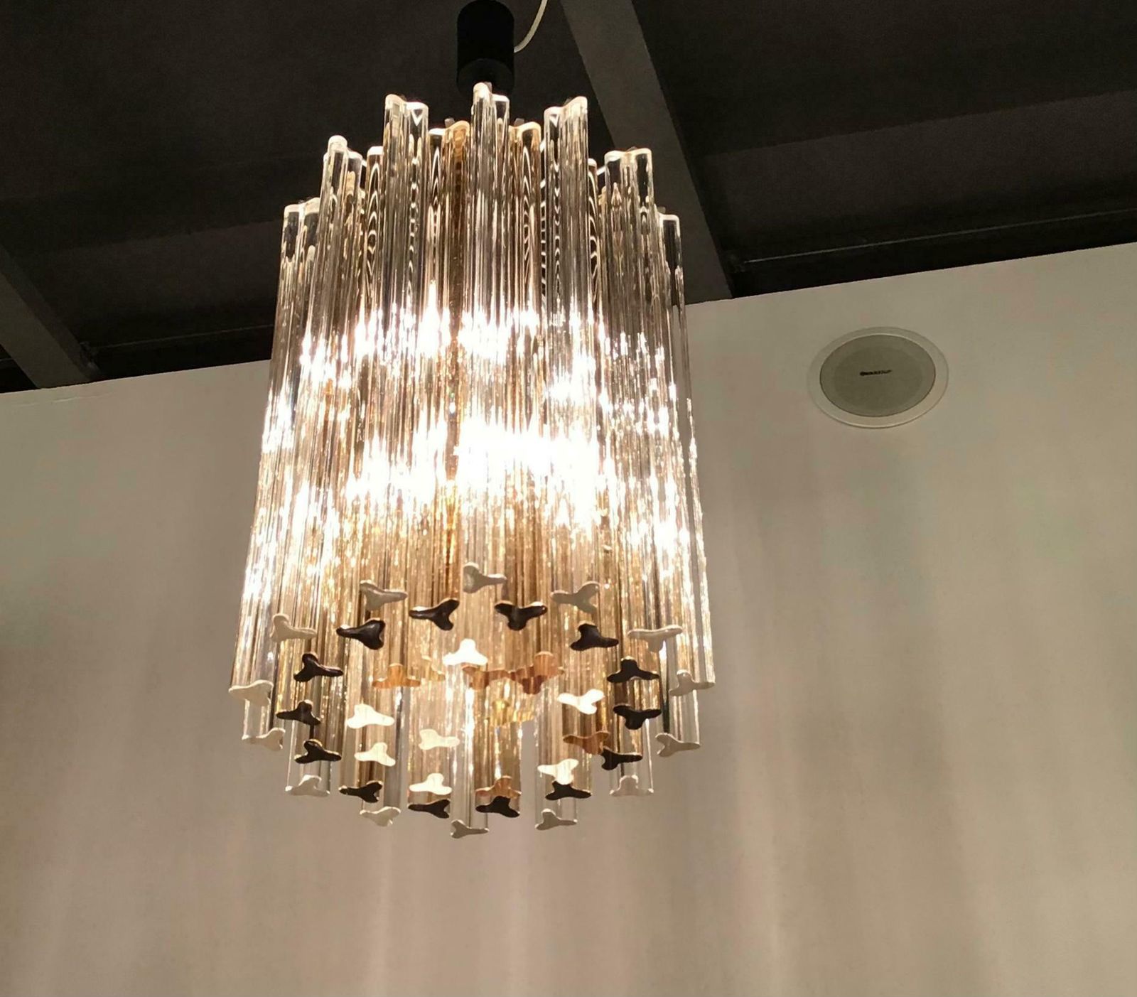 Venini Chandelier “Triedi” Murano Glass Metal Crome Iron, 1960, Italy photo vintage