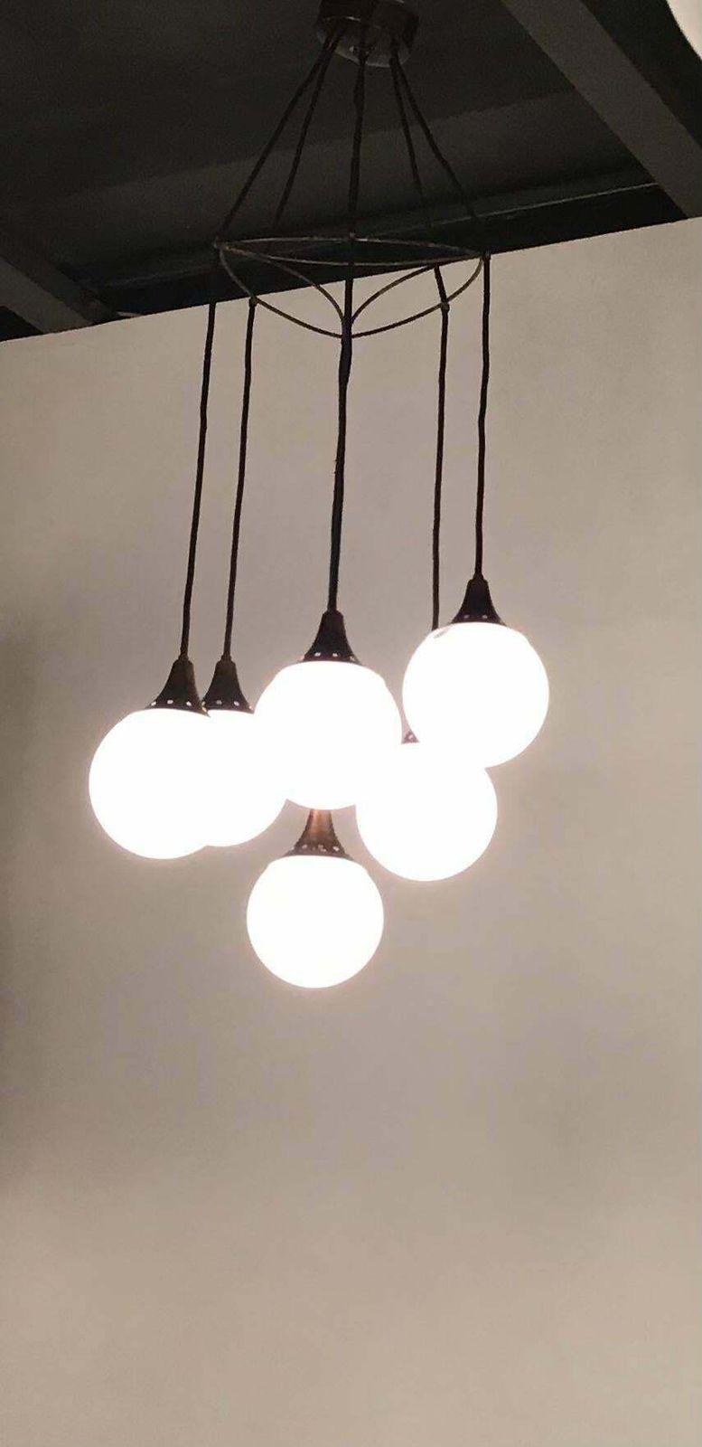 Stilnovo Chandelier Copper Plated Chrome Metal Glass 1950 Italy photo furniture