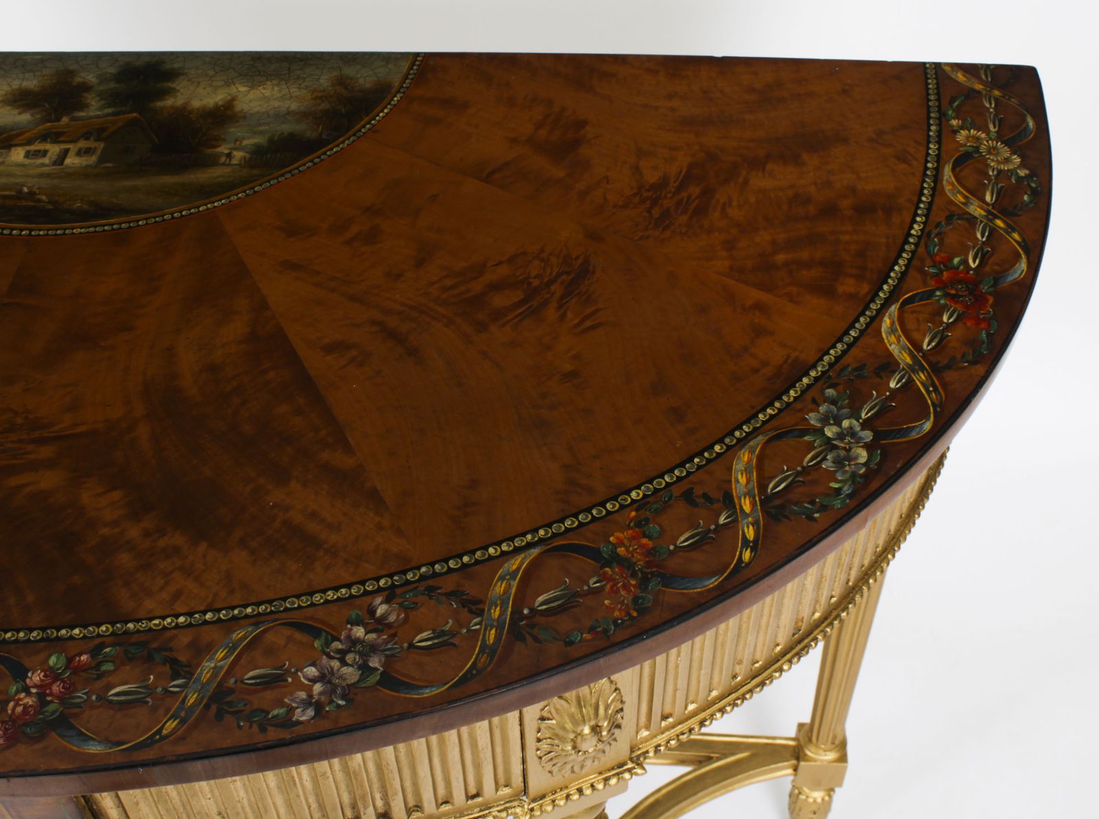Antique Satinwood Hand Painted Demi Lune Console 19th Century photo vinterior