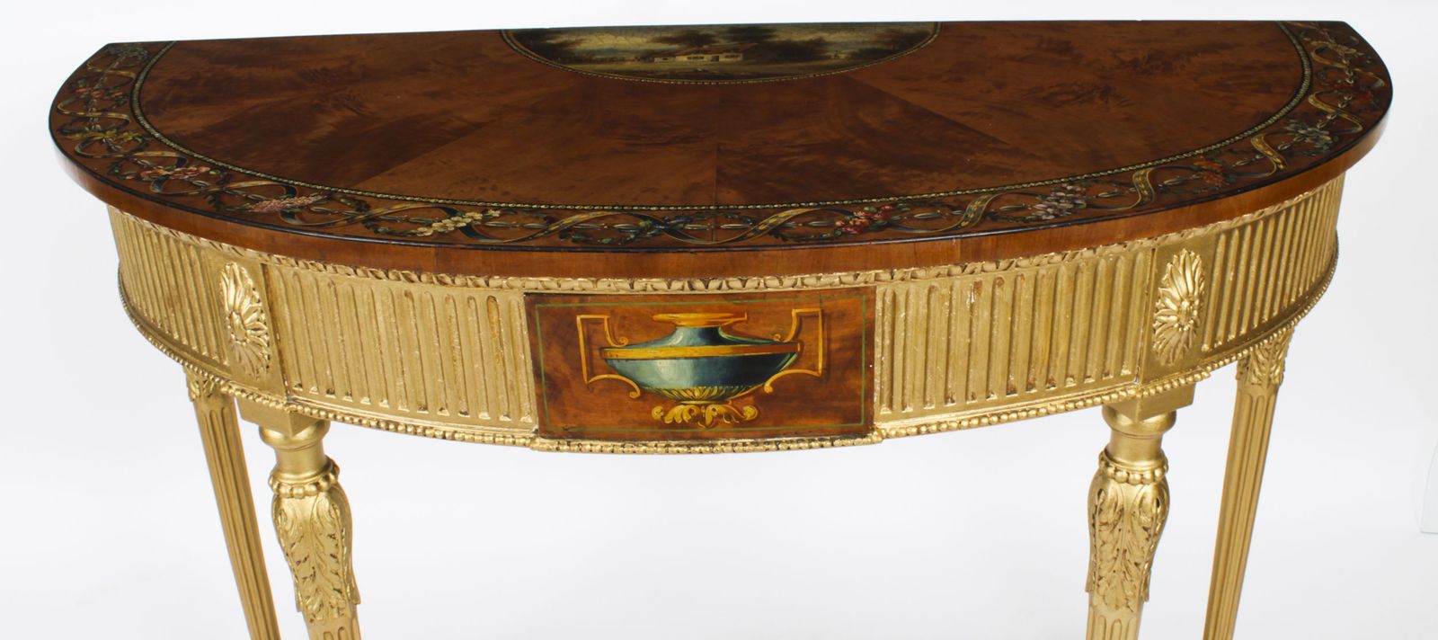 Antique Satinwood Hand Painted Demi Lune Console 19th Century photo vintage