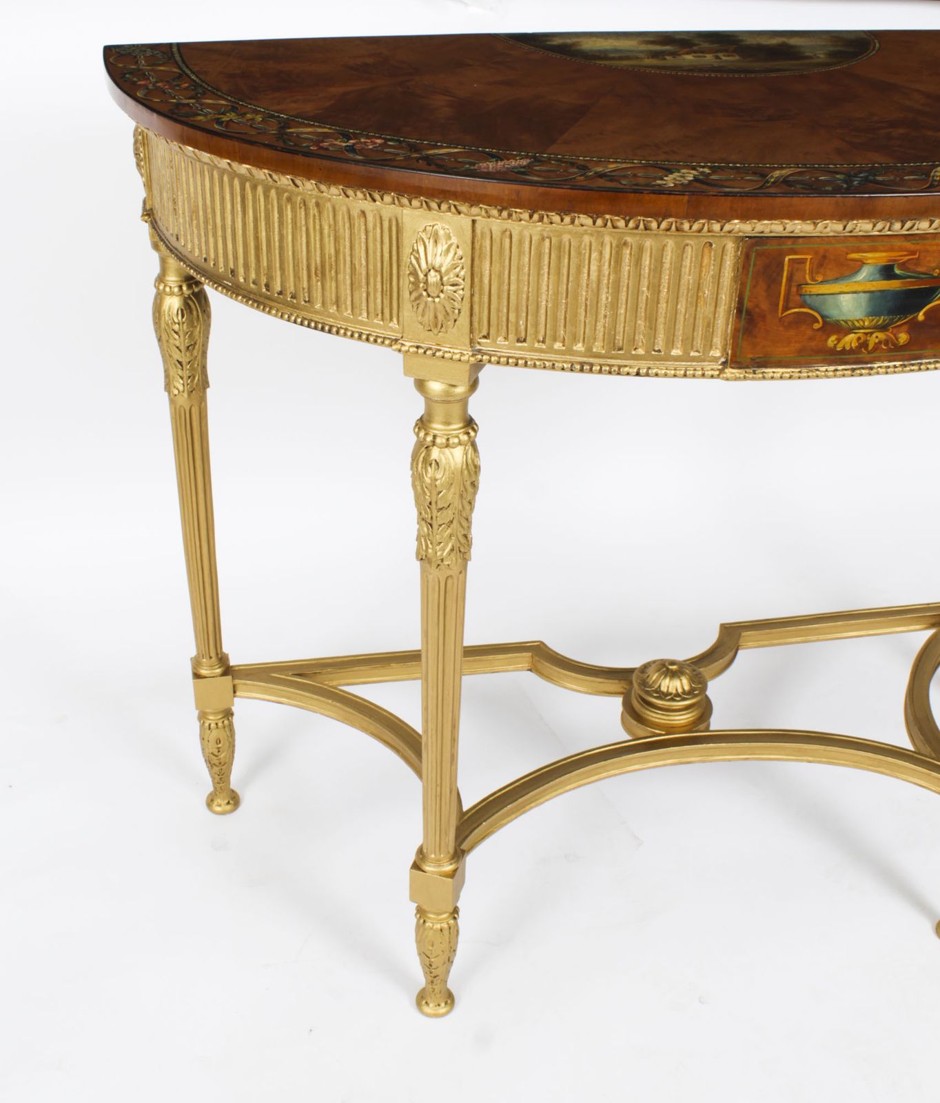 photo for sale Antique Satinwood Hand Painted Demi Lune Console 19th Century