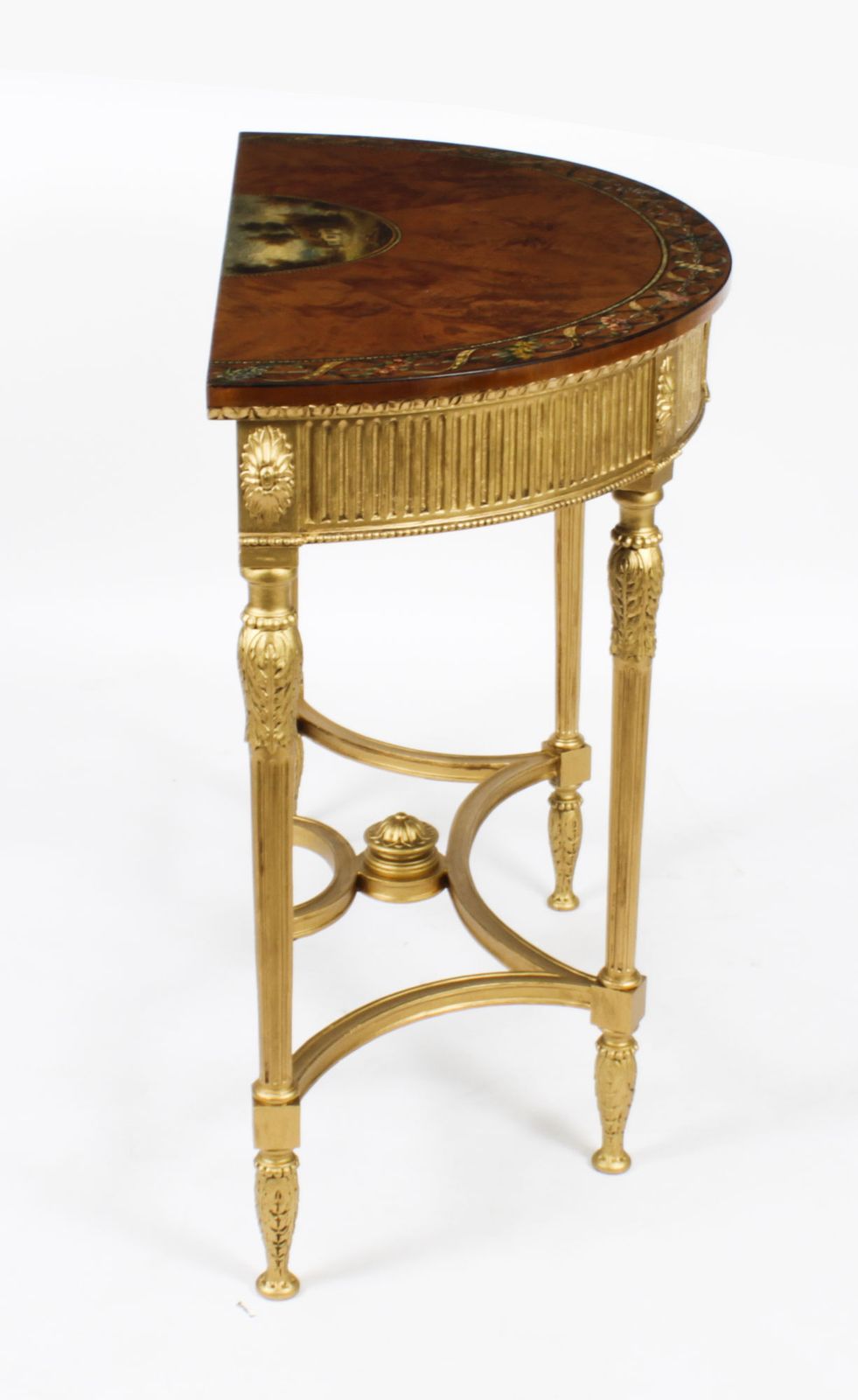 photo vintage Antique Satinwood Hand Painted Demi Lune Console 19th Century