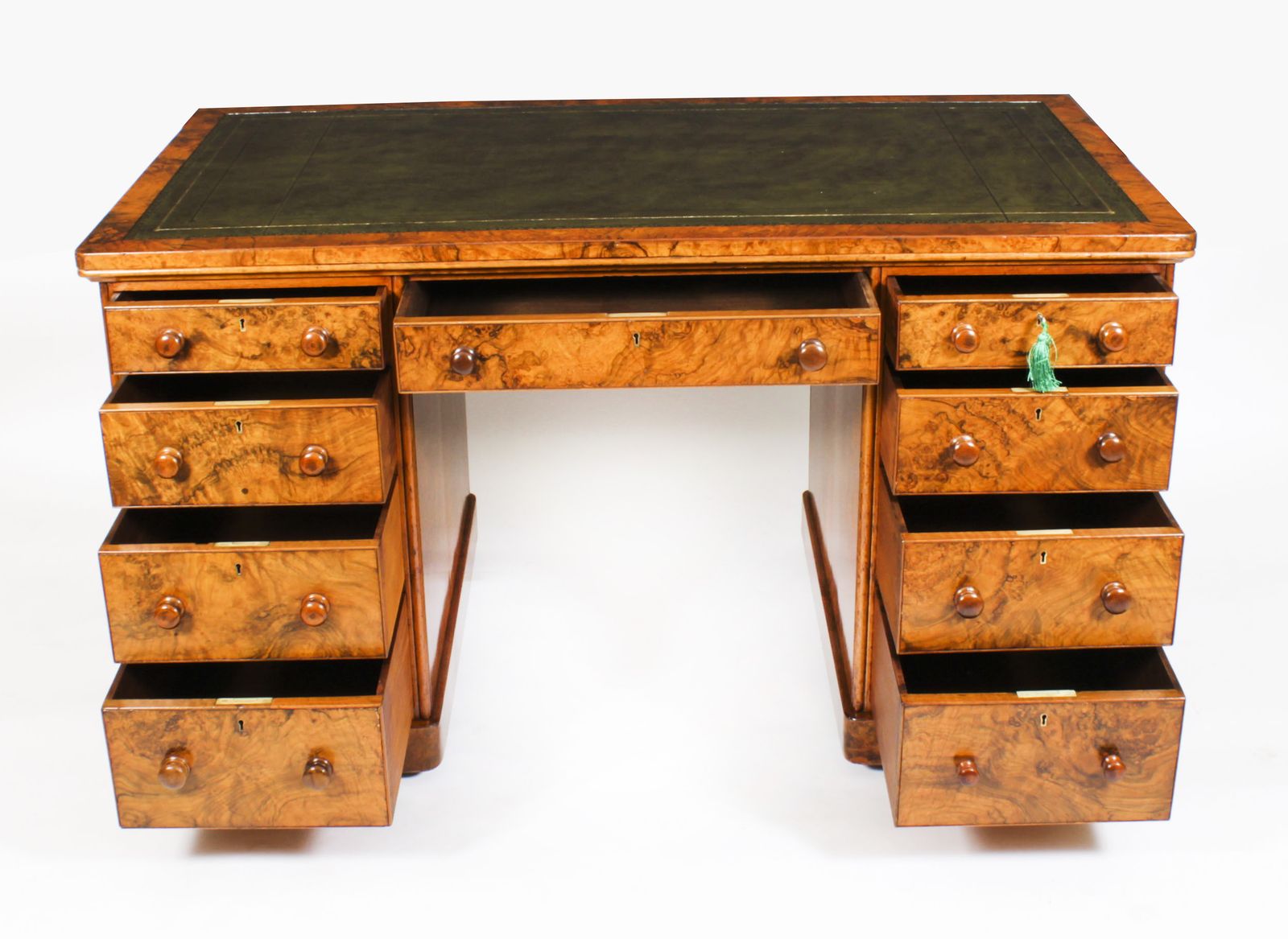Victorian Burr Walnut Partners Pedestal Desk 19th C photo for sale