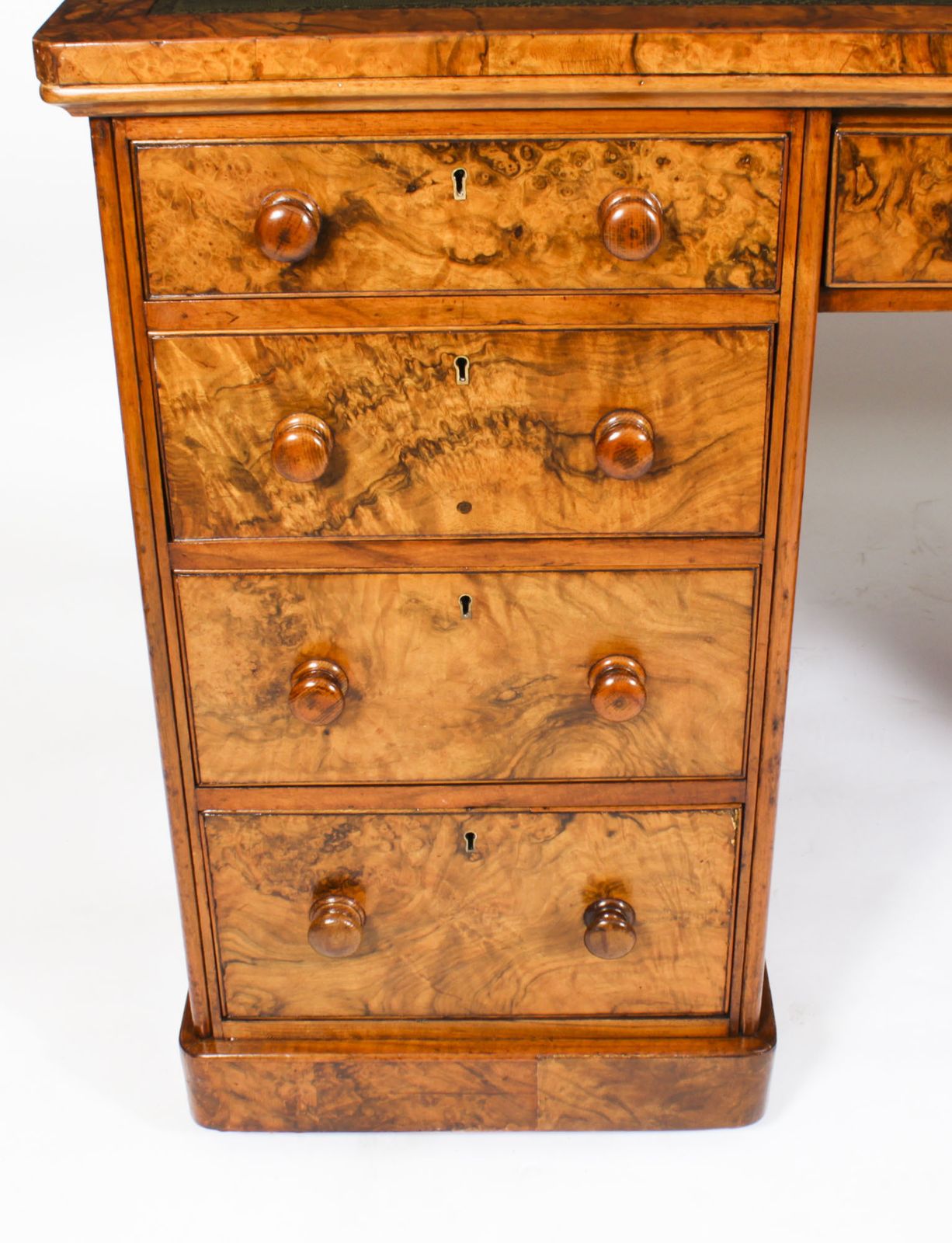 photo for sale Victorian Burr Walnut Partners Pedestal Desk 19th C