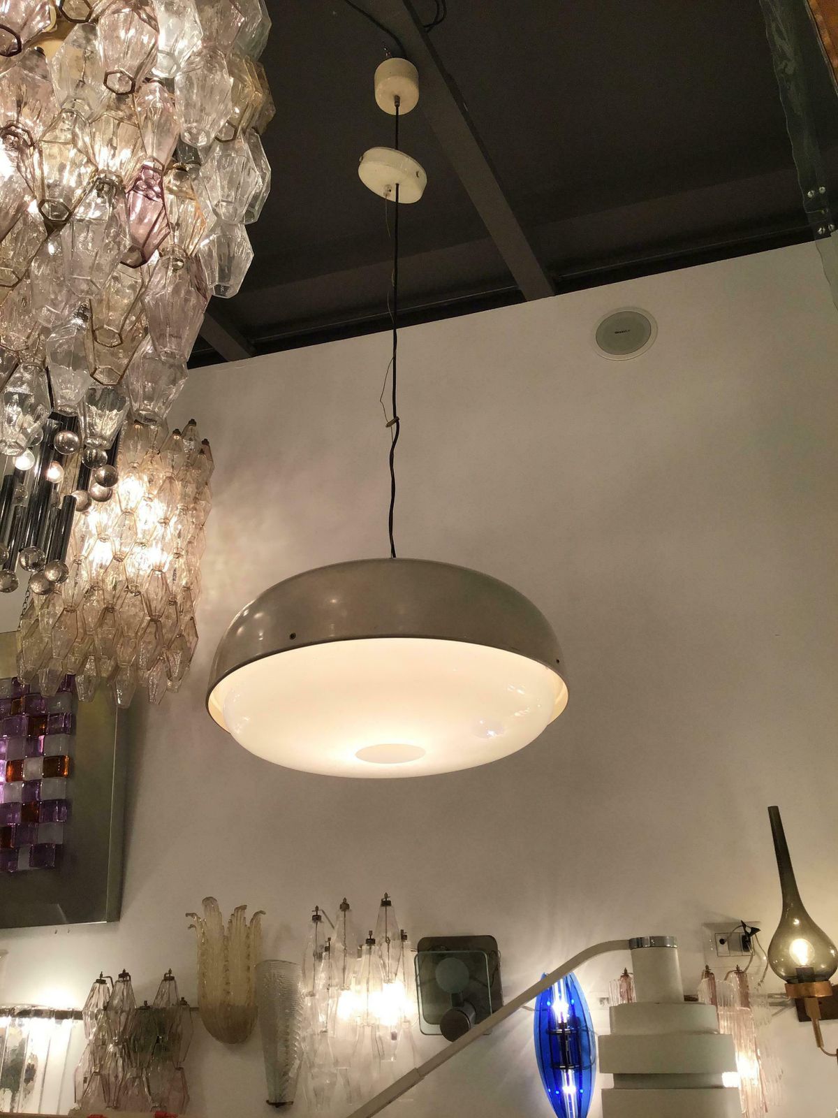 Stilnovo Style Chandelier Metal Plexiglas Brass Height Adjustable, 1960, Italy photo for sale