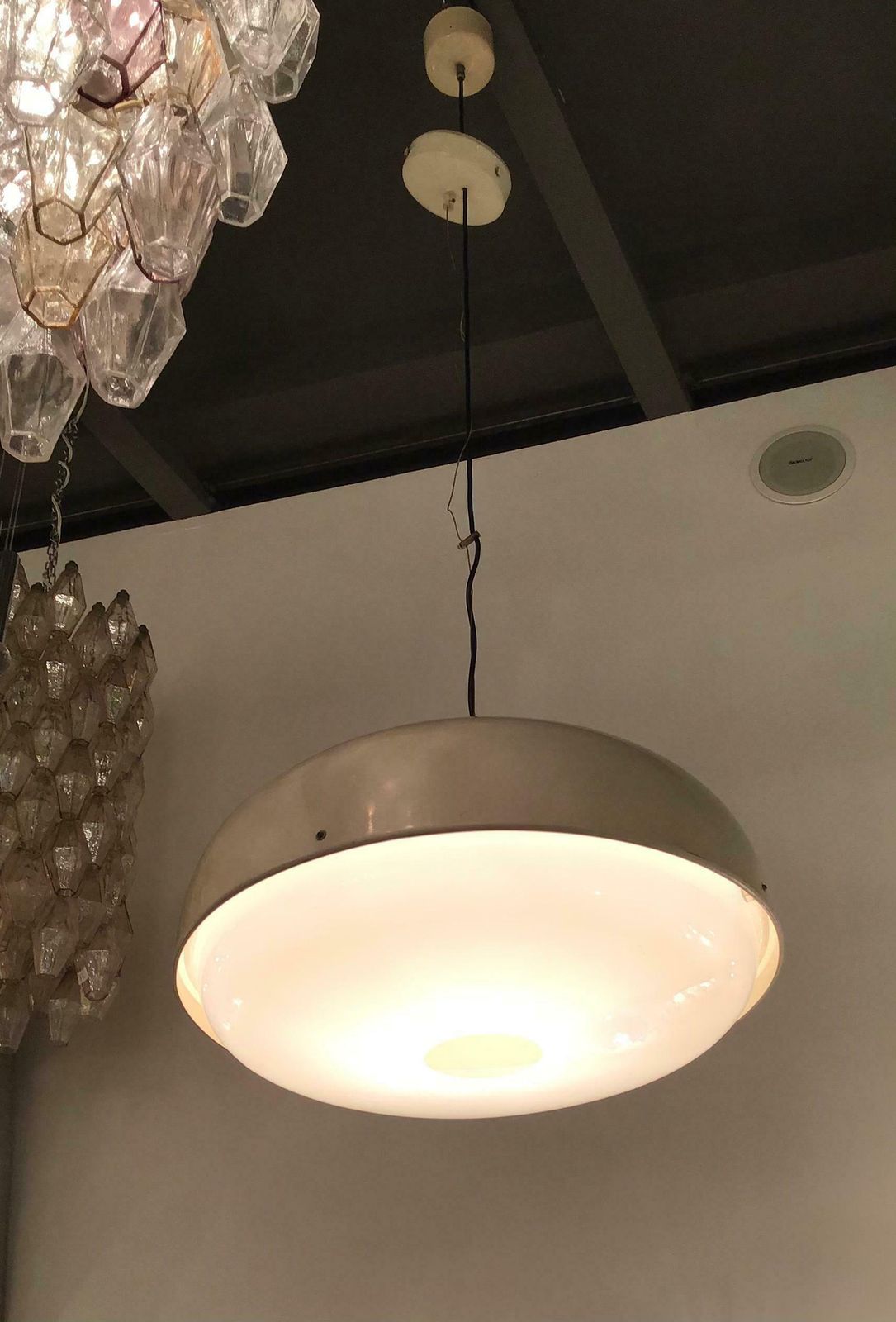 Stilnovo Style Chandelier Metal Plexiglas Brass Height Adjustable, 1960, Italy photo vintage