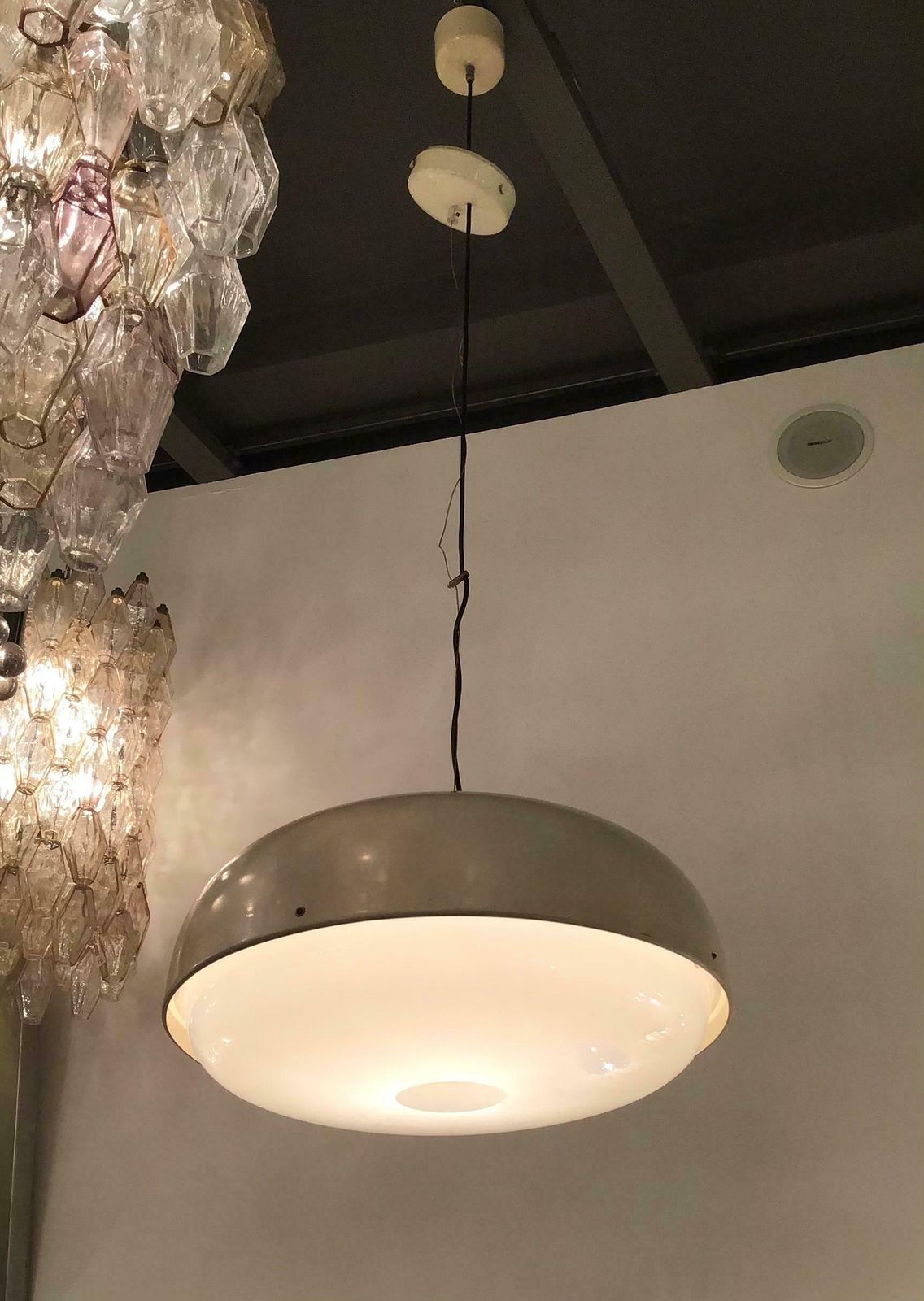 photo buy Stilnovo Style Chandelier Metal Plexiglas Brass Height Adjustable, 1960, Italy