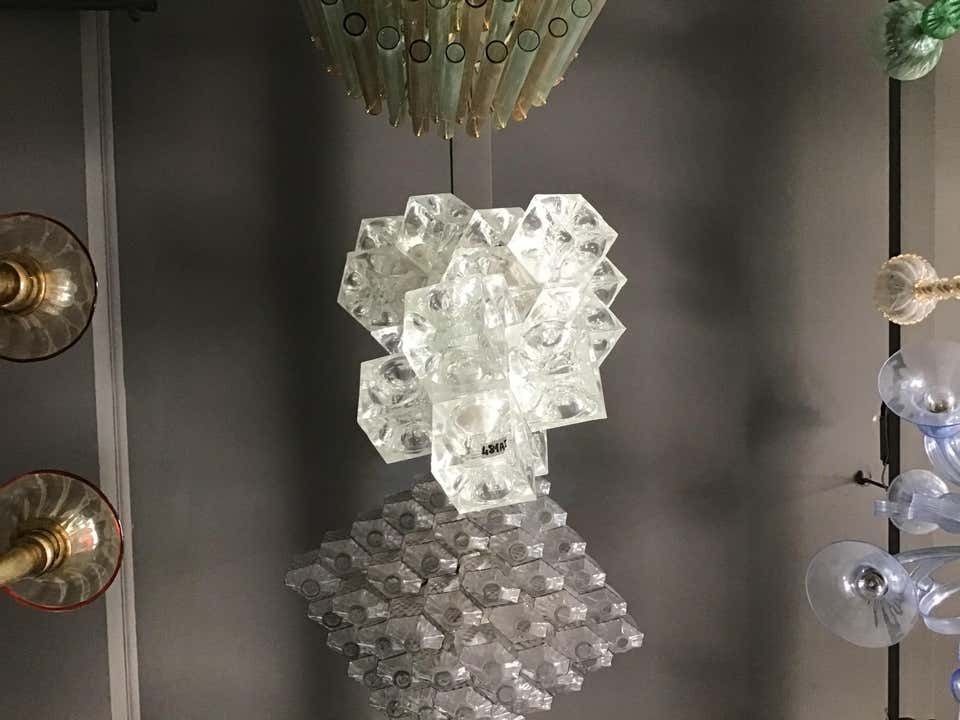 Lighting Mazzega Chandelier “Cube” Murano Glass 1965 Italy photo