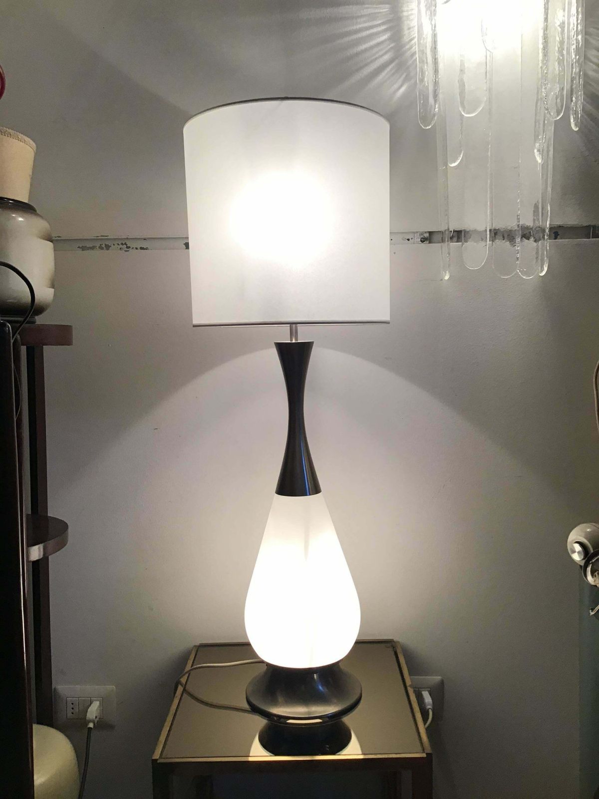 Stilnovo Style Table Lamp Metal Crome Opaline Glass Parchment Lampshade, 1960 photo furniture