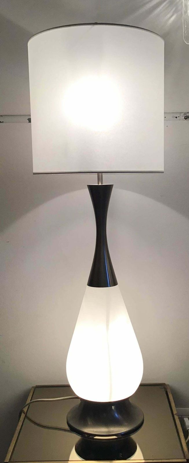 Stilnovo Style Table Lamp Metal Crome Opaline Glass Parchment Lampshade, 1960 photo for sale