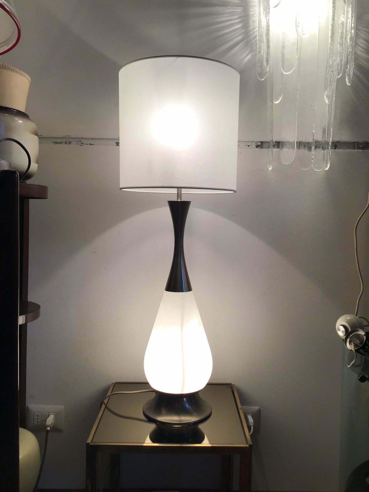 Stilnovo Style Table Lamp Metal Crome Opaline Glass Parchment Lampshade, 1960 photo vintage