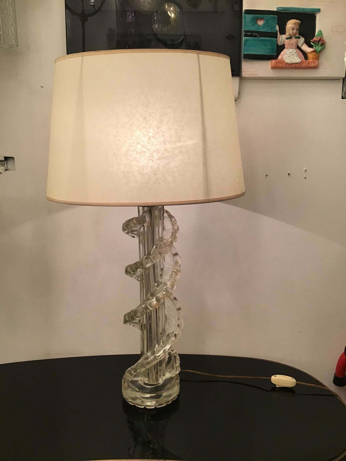photo furniture Ercole Barovier Table Lamp Murano Glass Brass Parchment Lampshade 1940 Italy