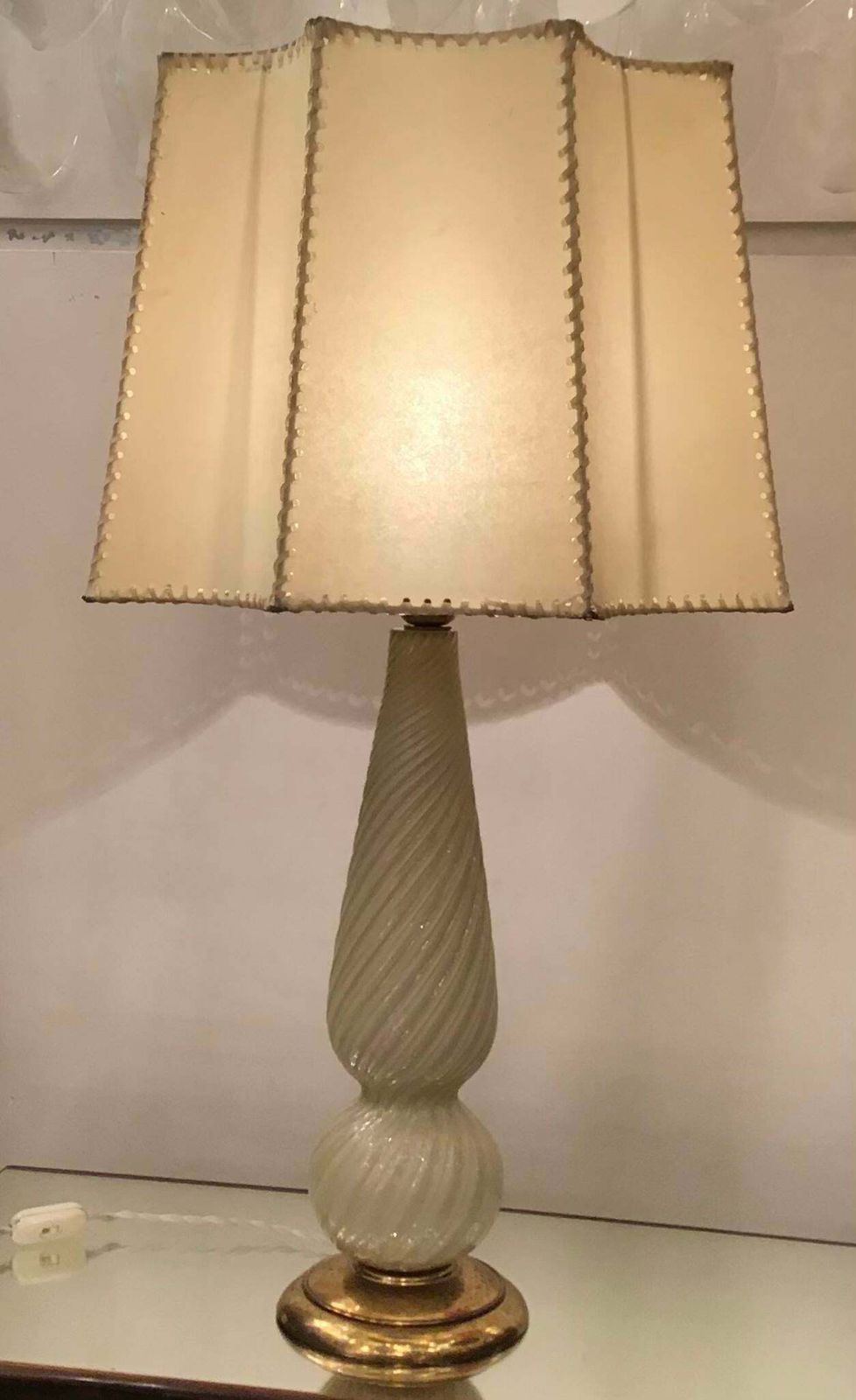 photo vintage Seguso Table Lamp Murano Glass Brass Lampshade, 1940, Italy