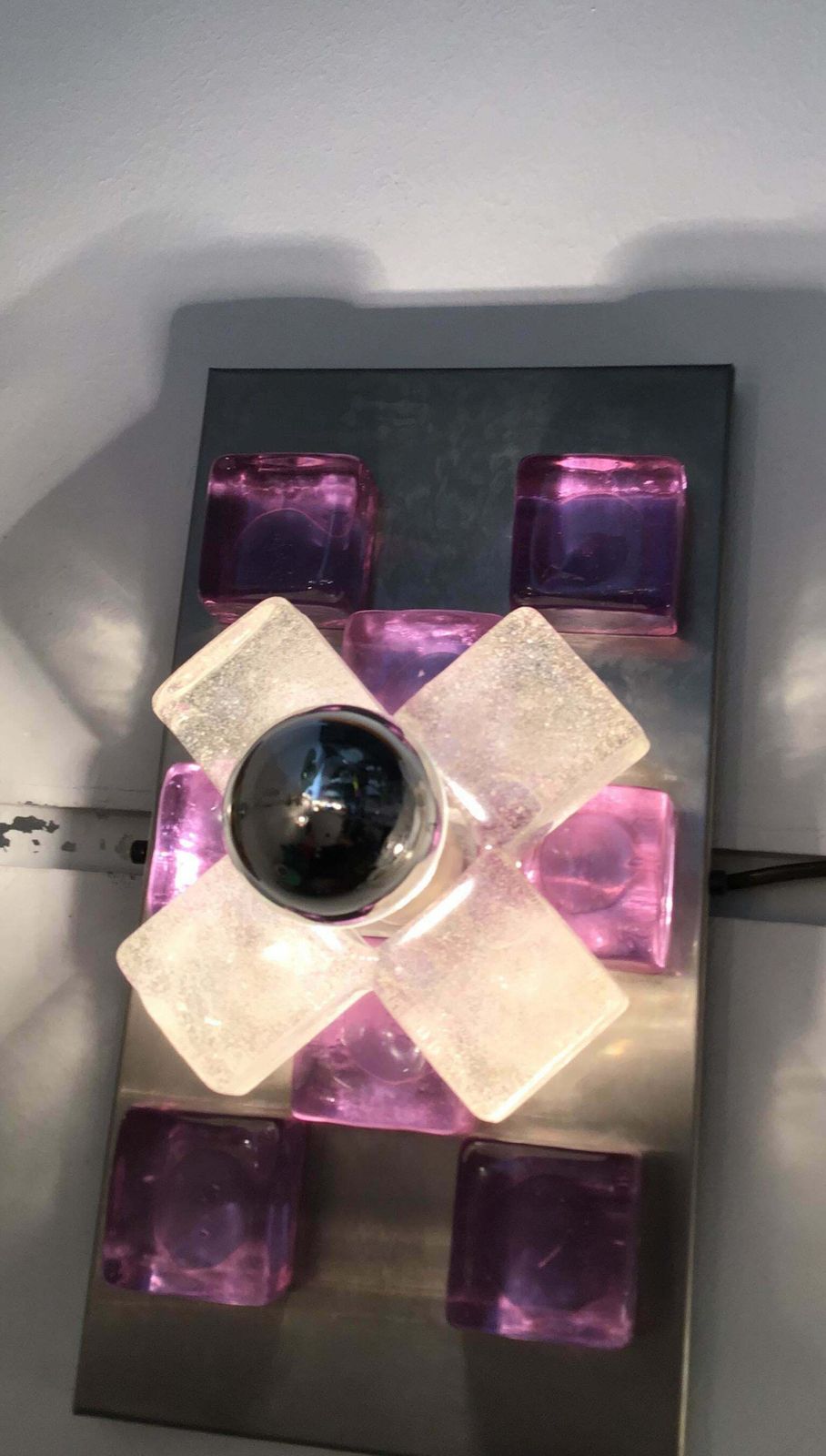 Poliarte Couple Sconces Murano Glass In Gold And Lilac Chrome Plated Brass, 1960 photo furniture