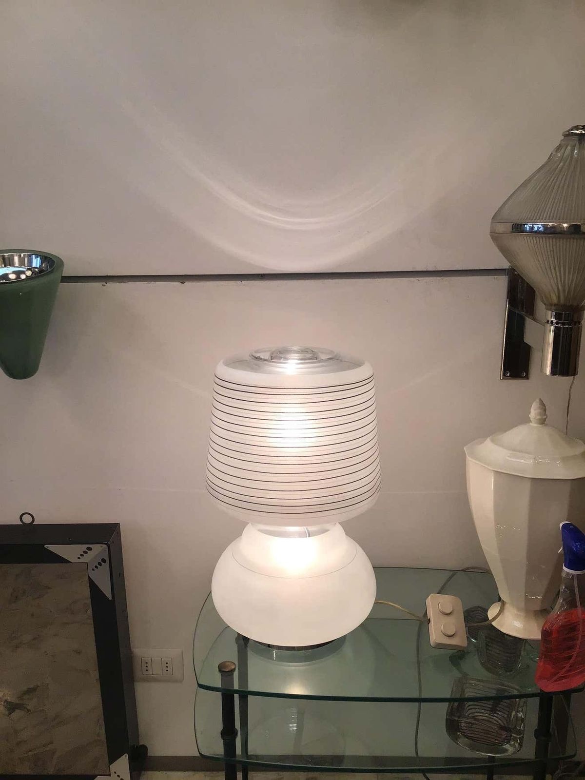 Cristal Arte Table Lamp Glass Metal, 1970, Italy photo vintage