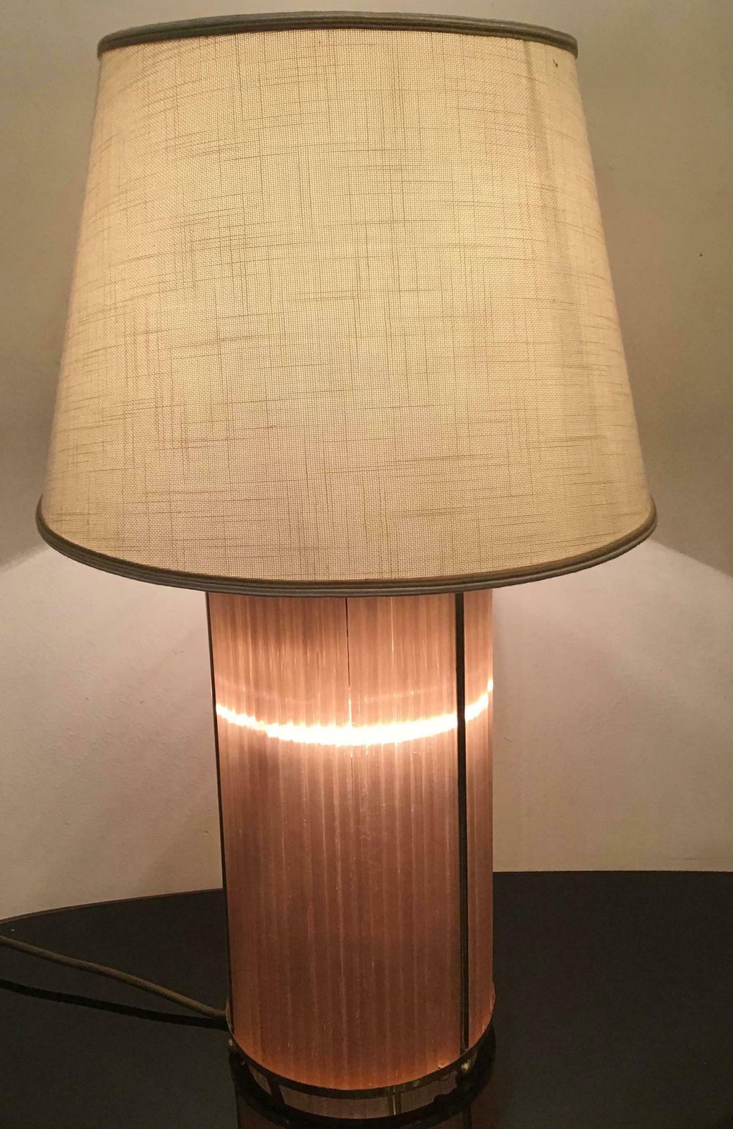 Venini Table Lamp Brass Murano Glass Fabric Lampshade 1960 Italy photo for sale