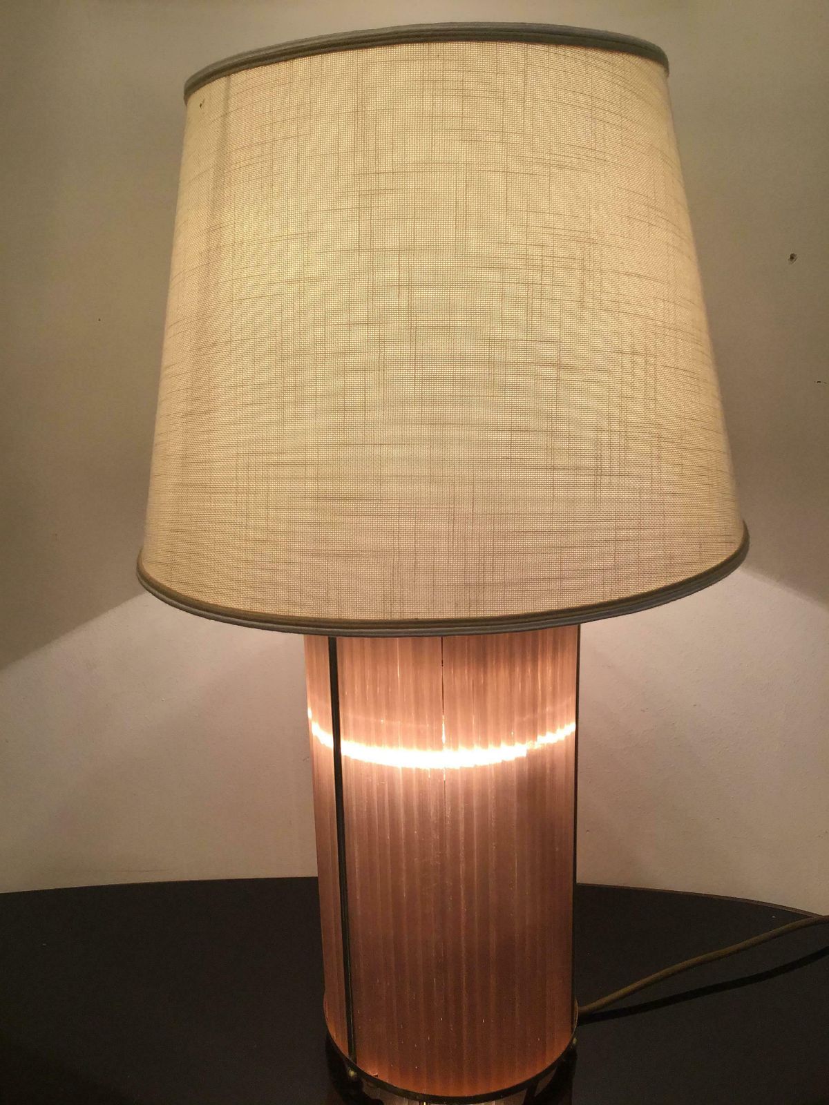 Venini Table Lamp Brass Murano Glass Fabric Lampshade 1960 Italy photo Lighting