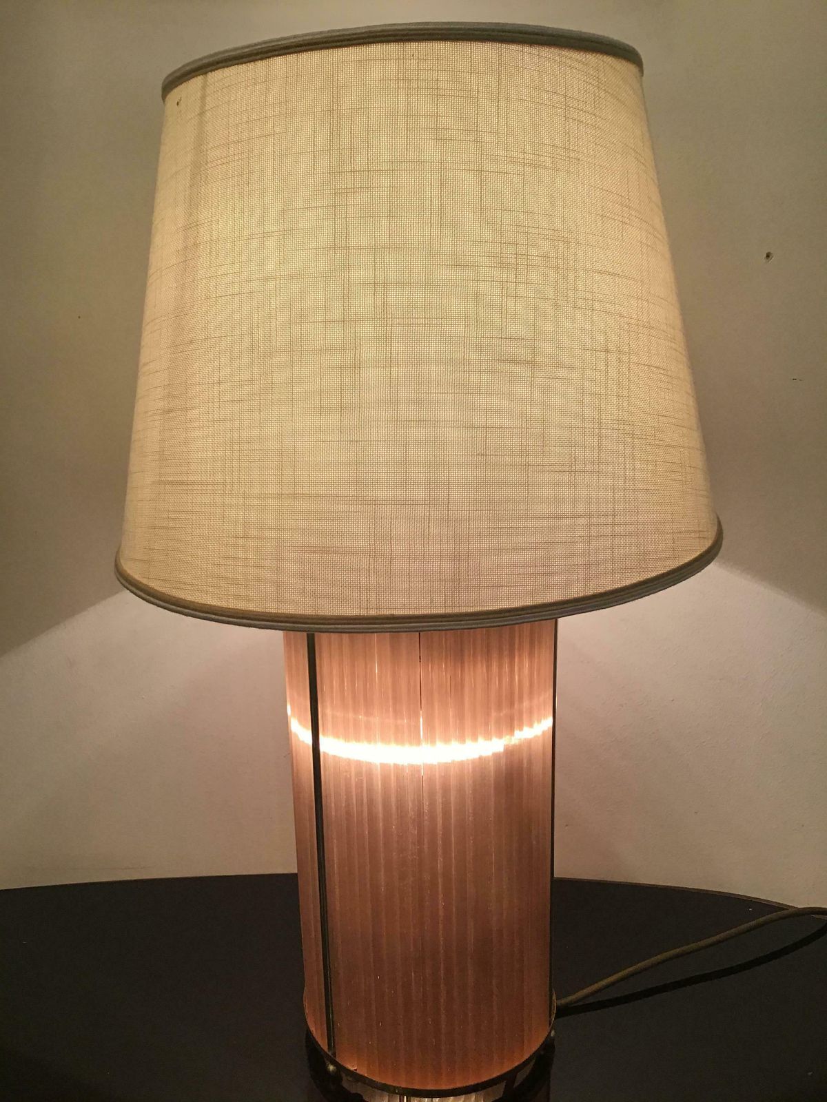 Venini Table Lamp Brass Murano Glass Fabric Lampshade 1960 Italy photo vinterior