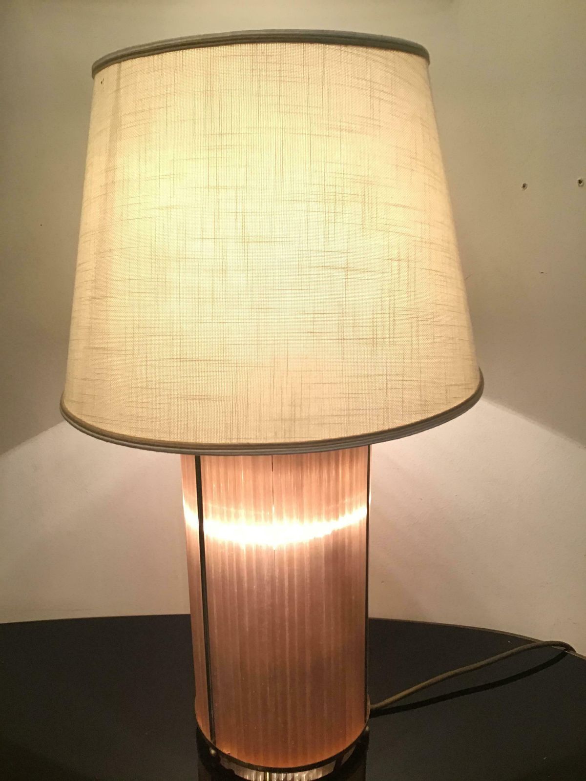 Venini Table Lamp Brass Murano Glass Fabric Lampshade 1960 Italy photo buy