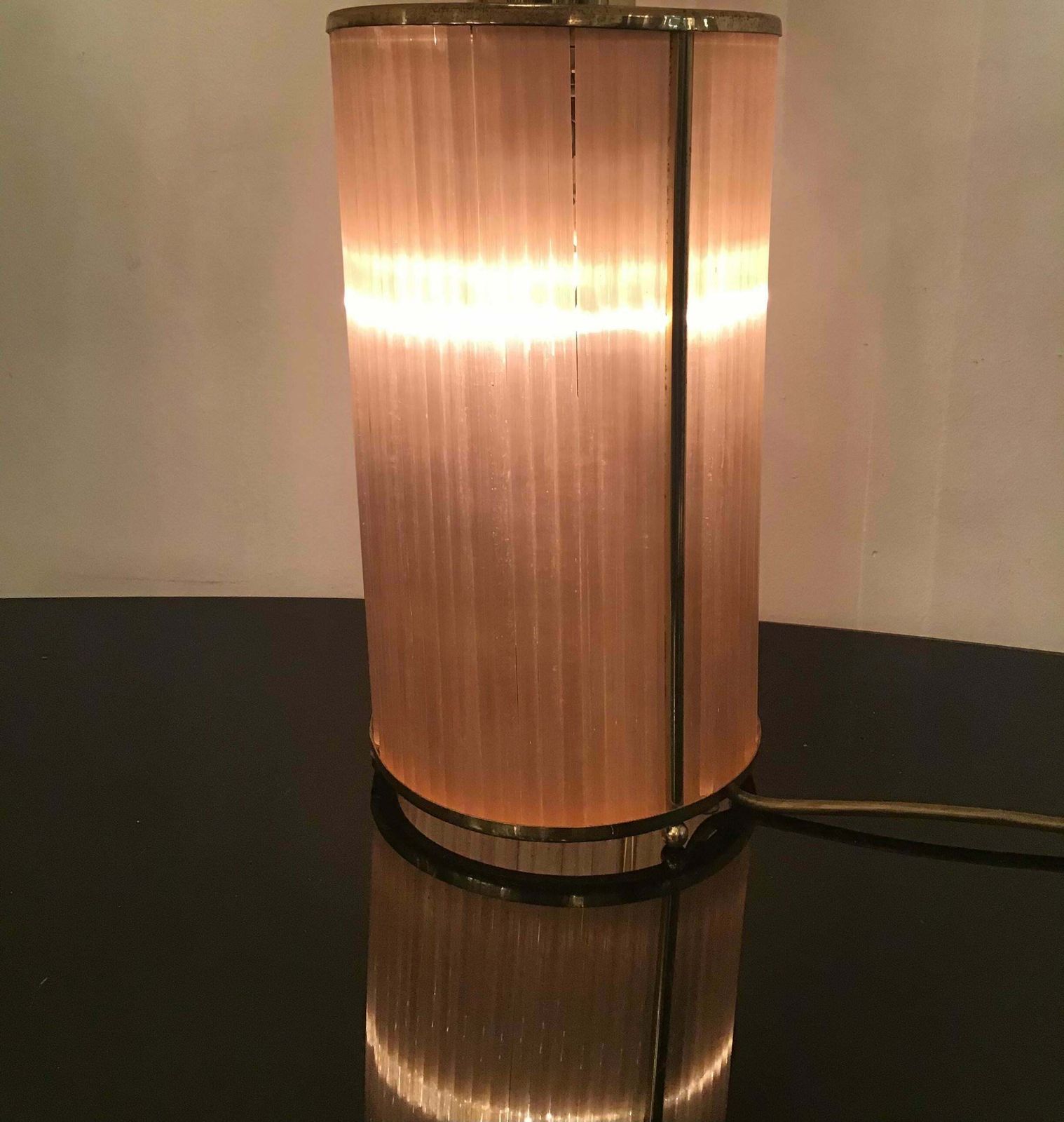 photo for sale Venini Table Lamp Brass Murano Glass Fabric Lampshade 1960 Italy
