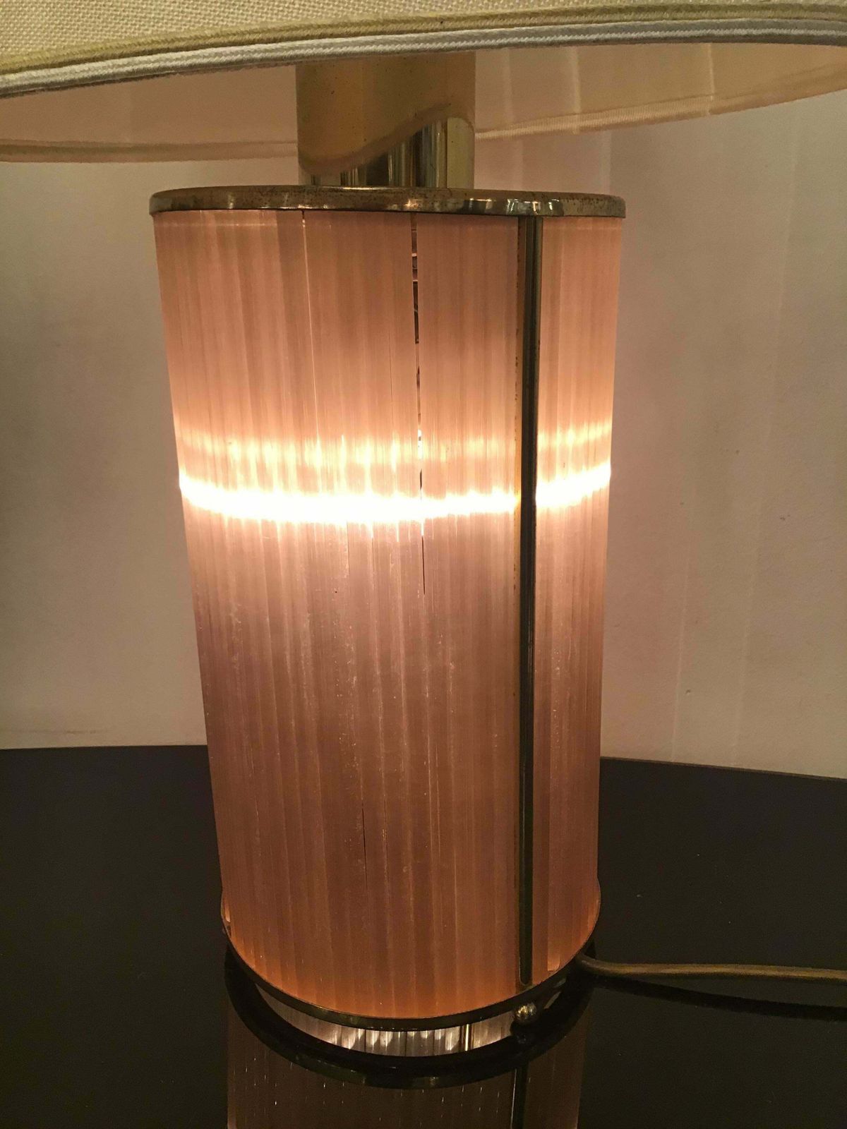 Lighting Venini Table Lamp Brass Murano Glass Fabric Lampshade 1960 Italy photo