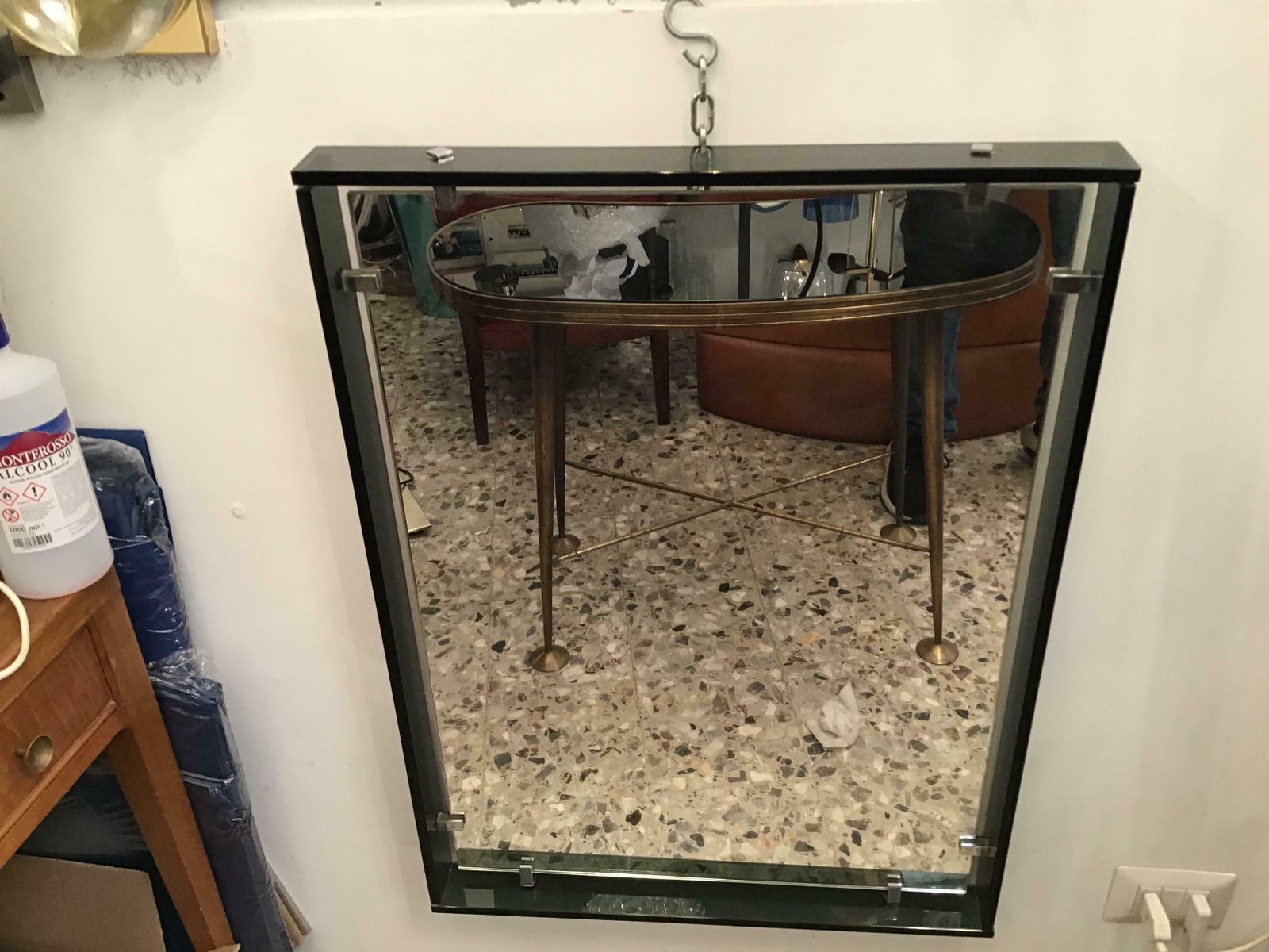 Fontana Arte Mirror “2014” Glass Crome Metal, 1960, Italy photo vintage