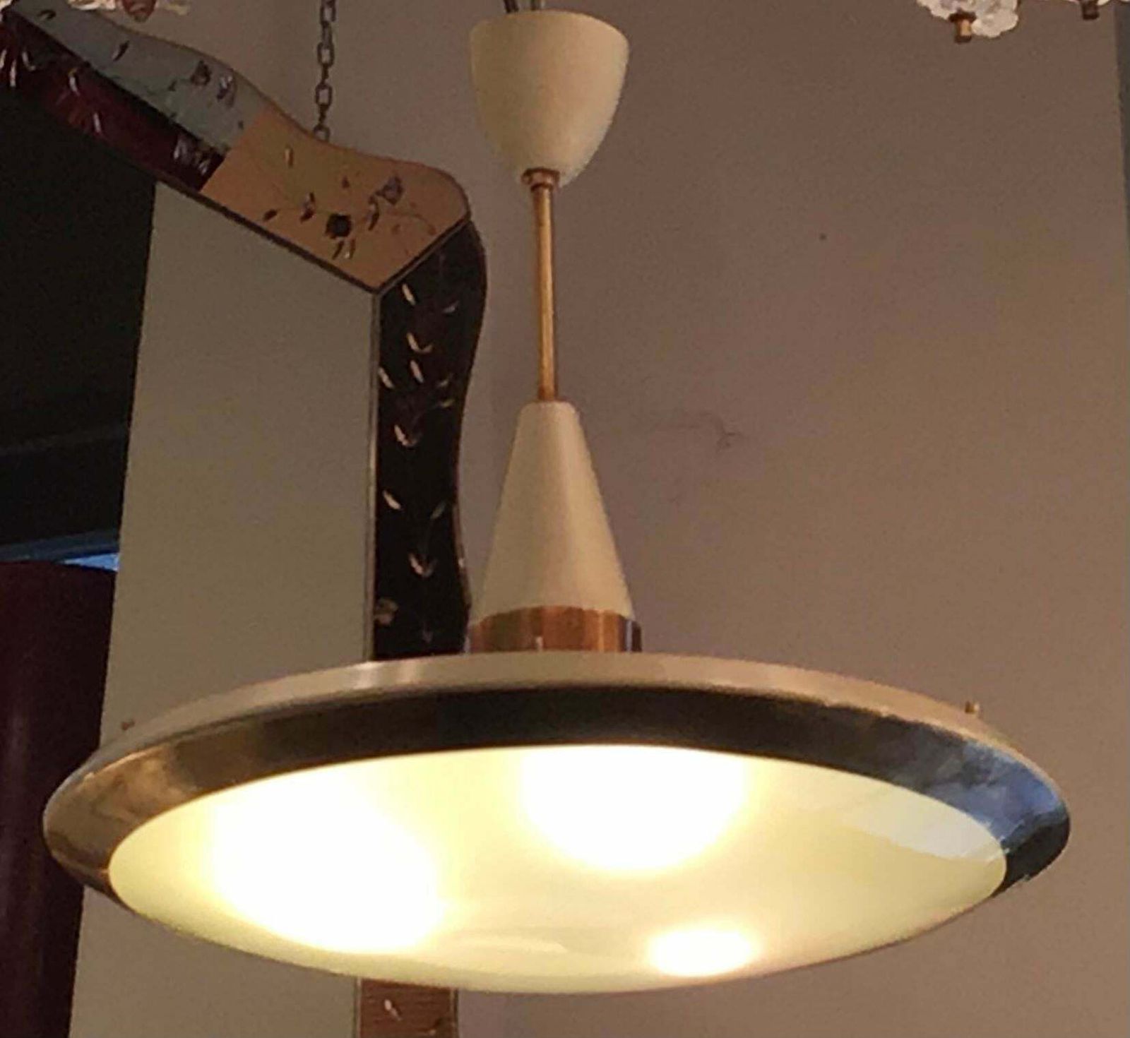 Stilnovo Chandelier Disco Volante Glass Brass 1950 Italy photo furniture