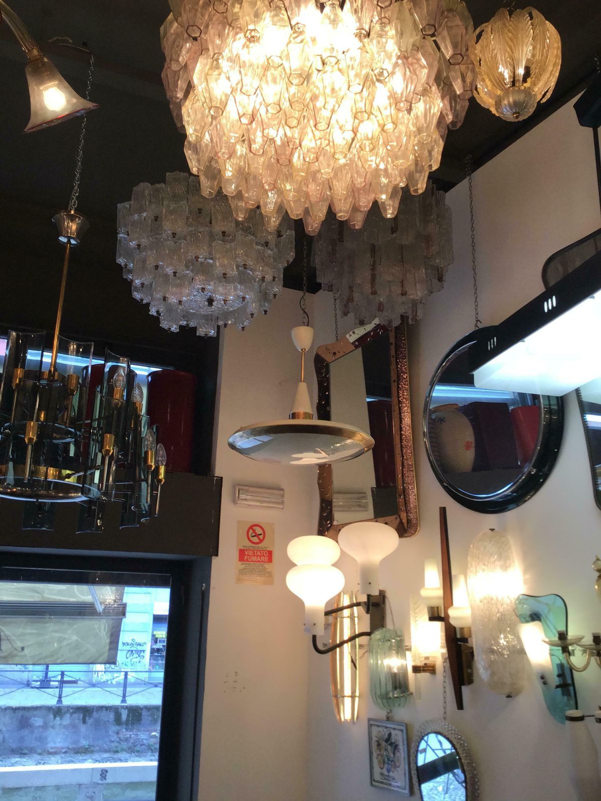 photo furniture Stilnovo Chandelier Disco Volante Glass Brass 1950 Italy