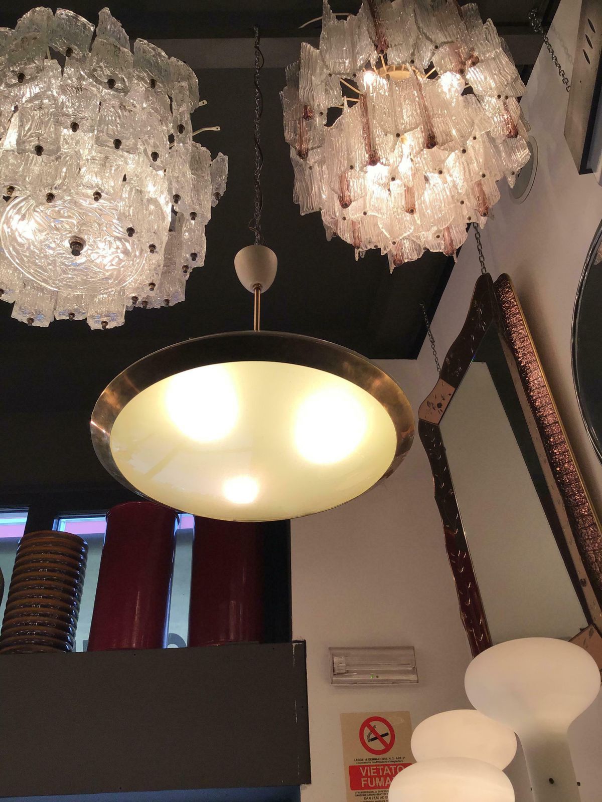 photo for sale Stilnovo Chandelier Disco Volante Glass Brass 1950 Italy