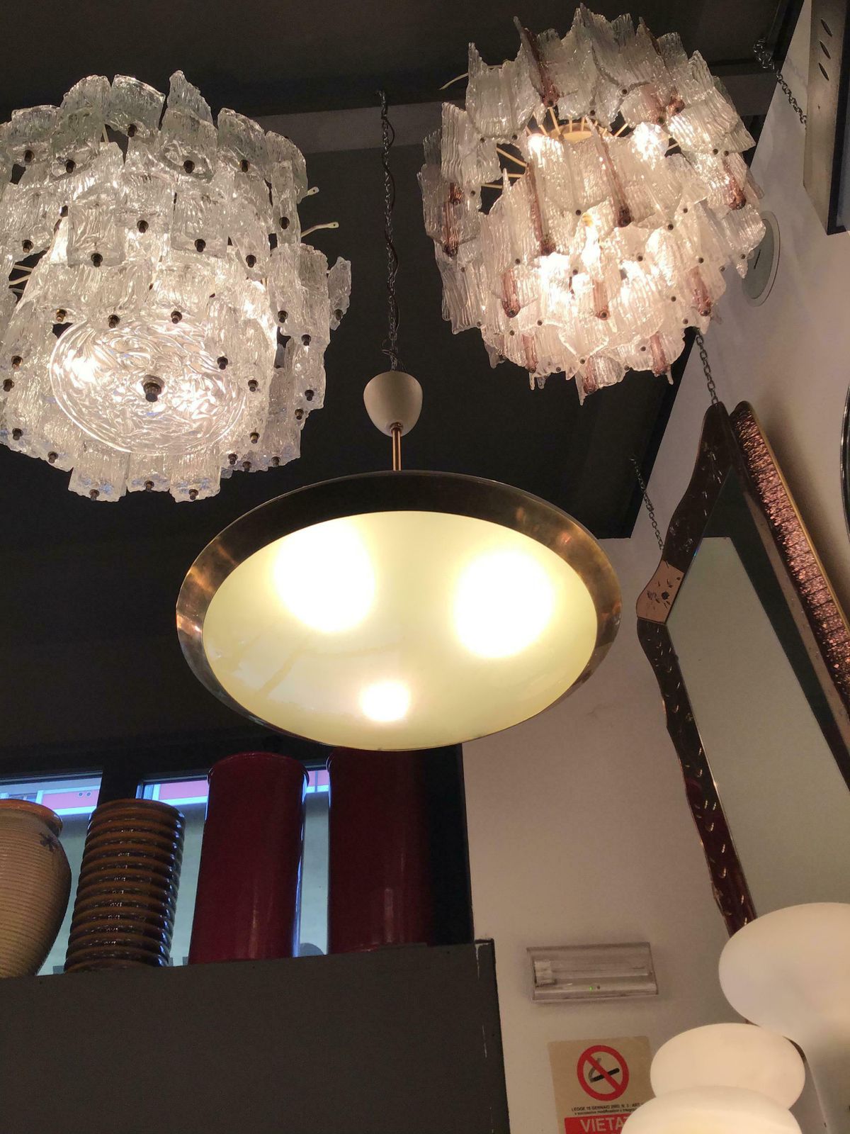 Lighting Stilnovo Chandelier Disco Volante Glass Brass 1950 Italy photo