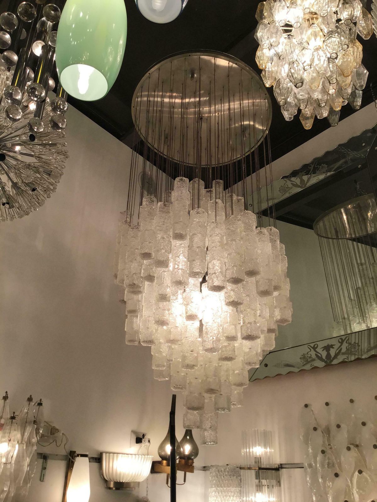 10849.0 Zero Quattro Chandelier Murano Glass Metal Crome 1970 Italy photo