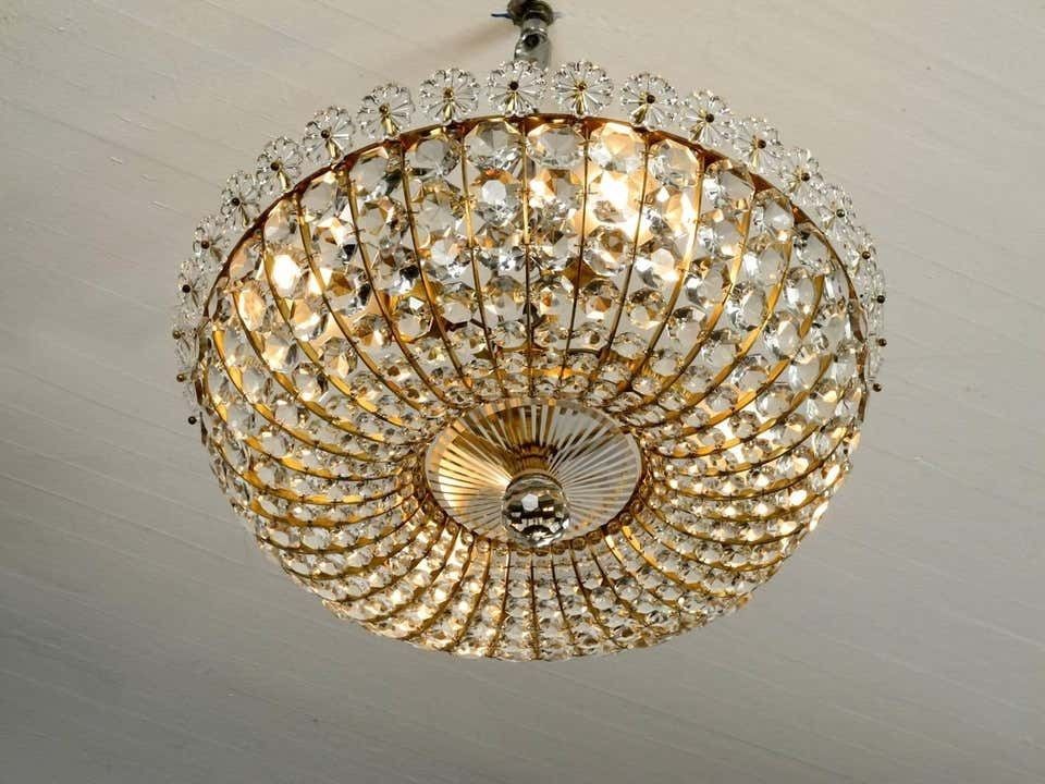 Midcentury Ceiling Lamp With Glass Stones Brass Frame Vereinigten Werkstätten photo vinterior