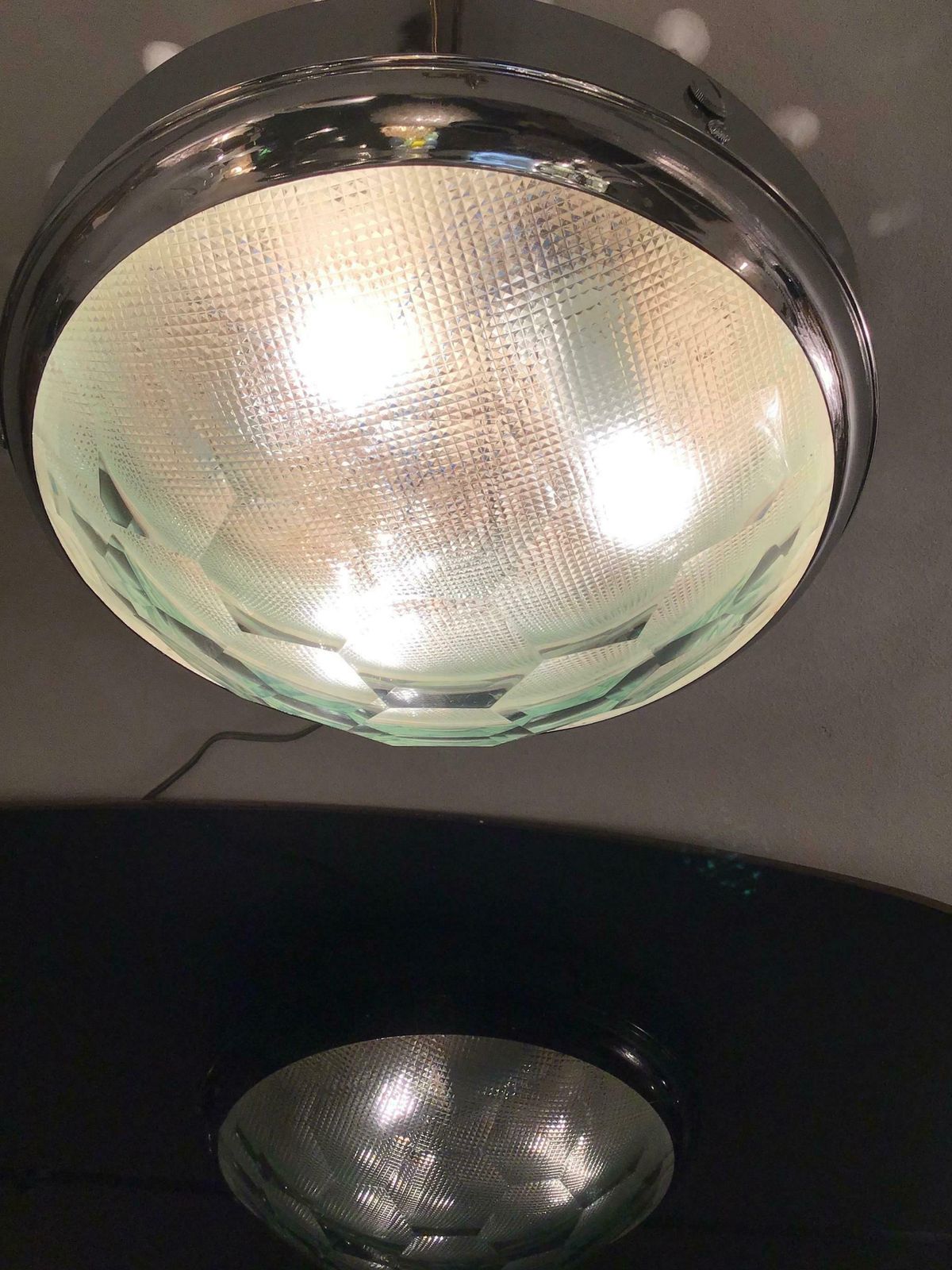 Cristal Art Couple Ceilling Light/Sconces Glass Metal Crome, 1955, Italy photo furniture