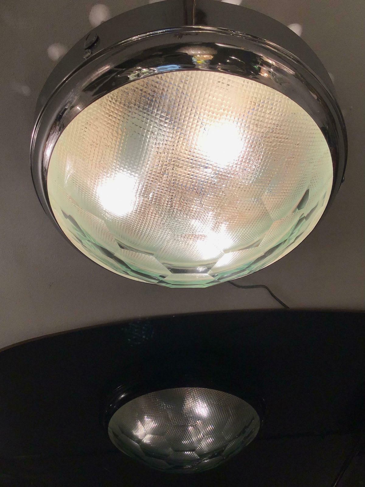 Cristal Art Couple Ceilling Light/Sconces Glass Metal Crome, 1955, Italy photo for sale